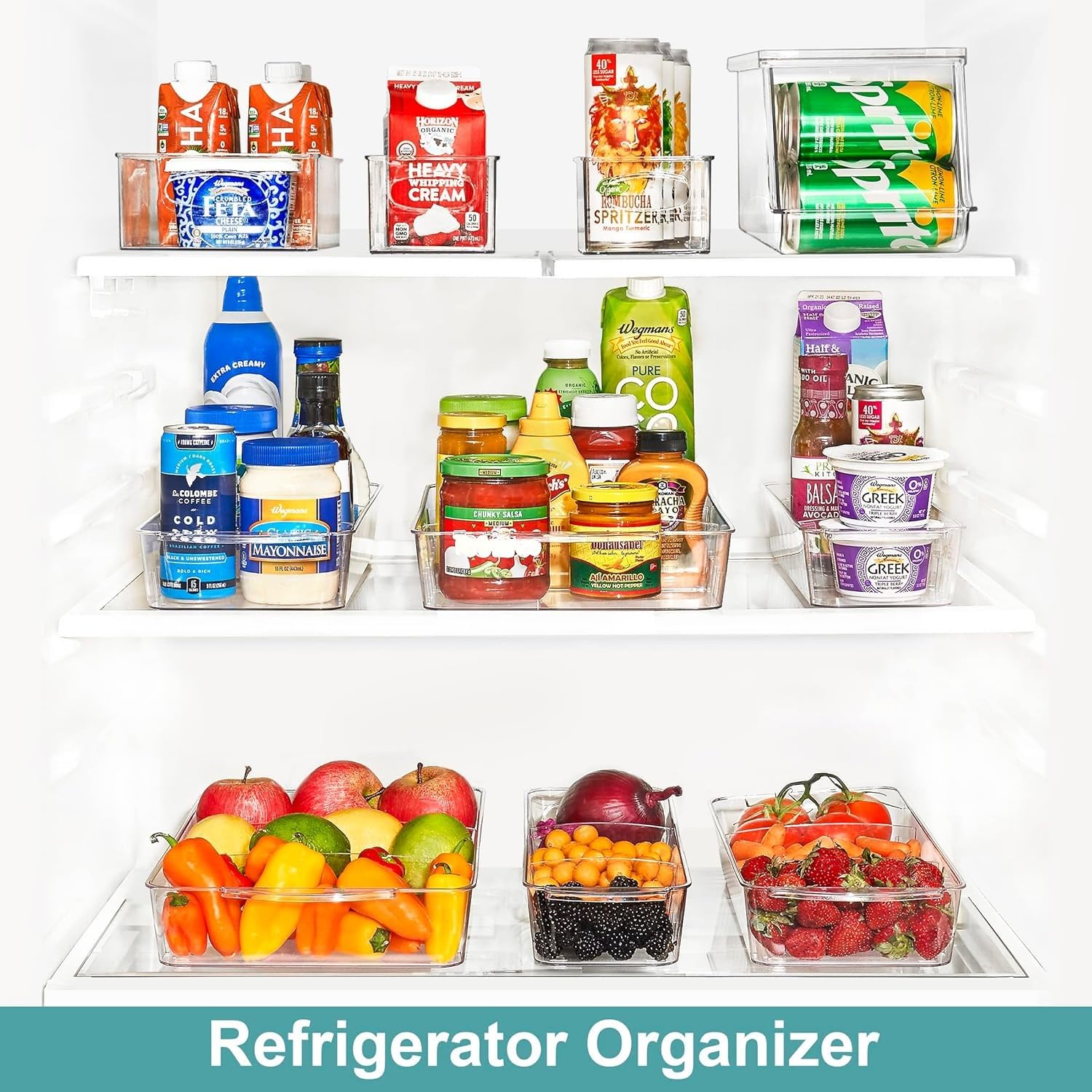 Sorbus Fridge Organizer on Wheels - Rolling Fridge Organizers and Storage Clear Design with Dividers & Handles for Kitchen Organization and Storage (Flat Top) - Image 3