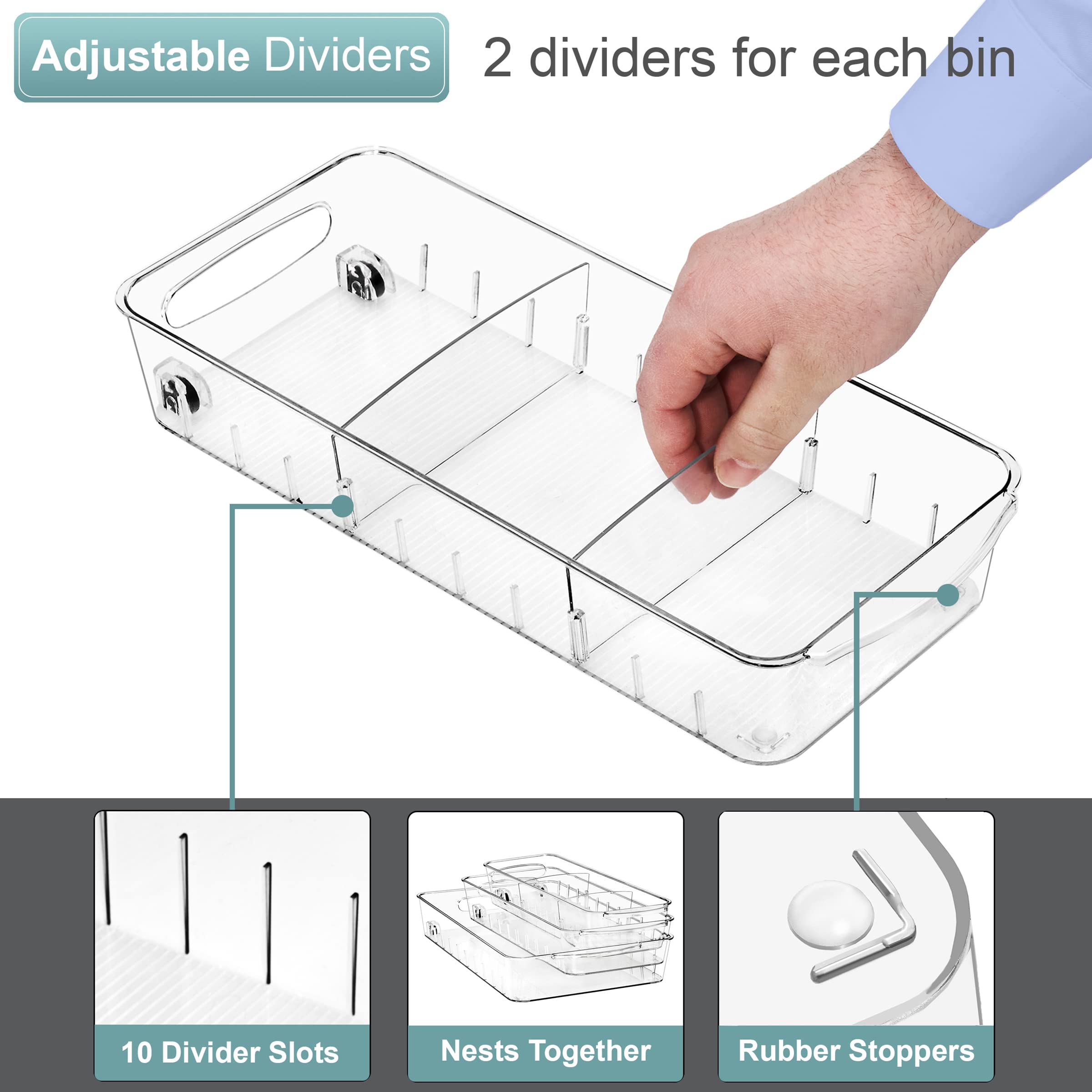 Sorbus Fridge Organizer on Wheels - Rolling Fridge Organizers and Storage Clear Design with Dividers & Handles for Kitchen Organization and Storage (Flat Top) - Image 4