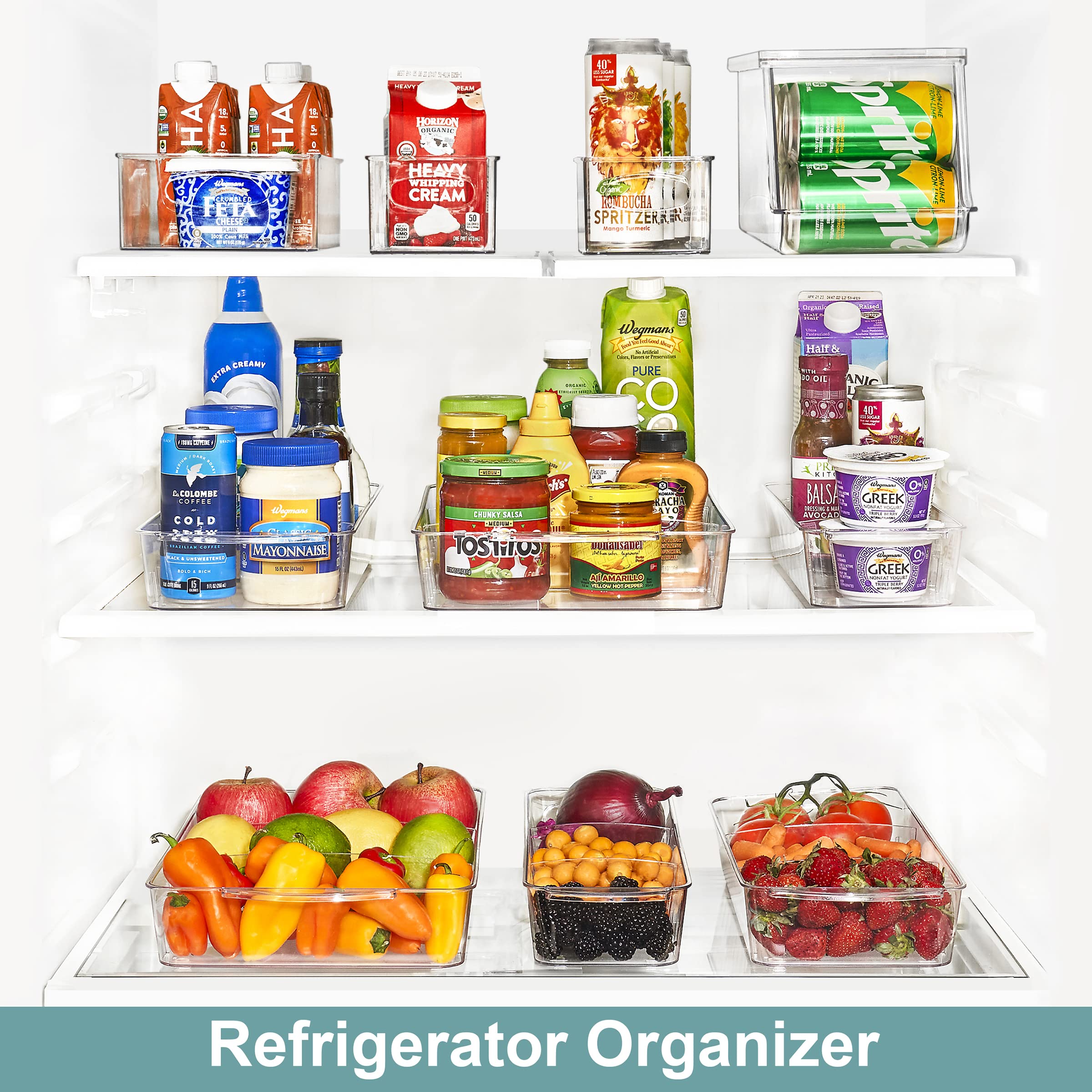 Sorbus Fridge Organizer on Wheels - Rolling Fridge Organizers and Storage Clear Design with Dividers & Handles for Kitchen Organization and Storage (Flat Top, Large - 2 Pack) - Image 3