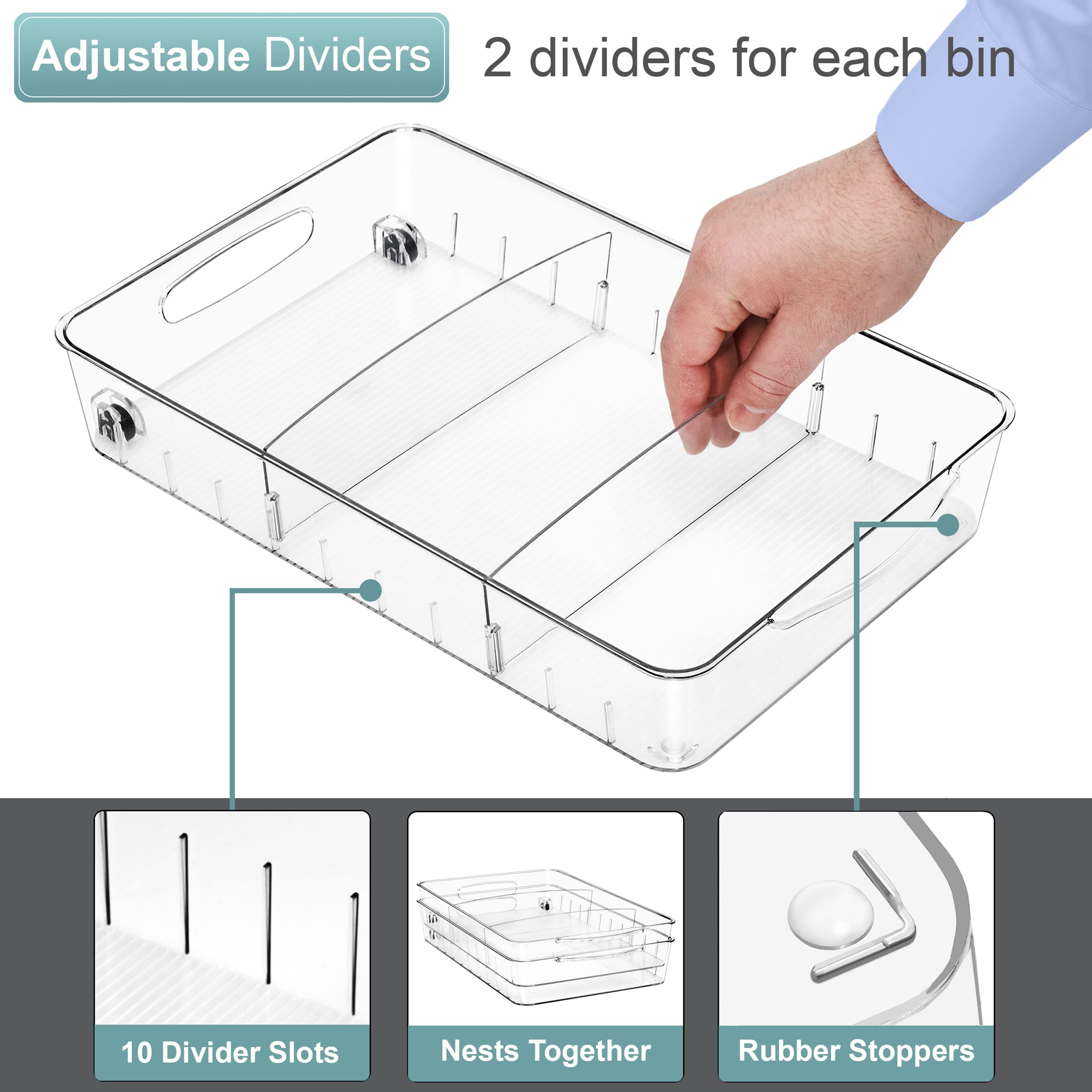 Sorbus Fridge Organizer on Wheels - Rolling Fridge Organizers and Storage Clear Design with Dividers & Handles for Kitchen Organization and Storage (Flat Top, Large - 2 Pack) - Image 4