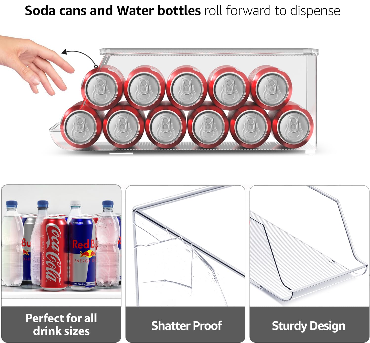 Sorbus Fridge & Pantry Can Organizer - 3 Size Dispenser for Standard, Skinny Cans & Water Bottles - Image 4