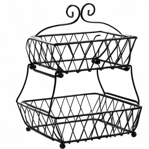 Sorbus Fruit Basket Display Stand, 2-Tier, for Vegetable, Fruit & Bread Counter Storage for Kitchen, Bathroom, Rectangular Antique Metal (Black) - Image 10