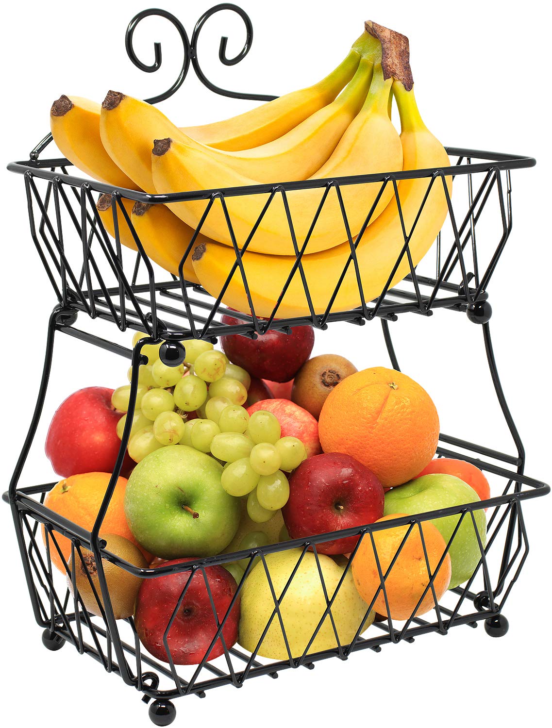 Sorbus Fruit Basket Display Stand, 2-Tier, for Vegetable, Fruit & Bread Counter Storage for Kitchen, Bathroom, Rectangular Antique Metal (Black) - Image 6