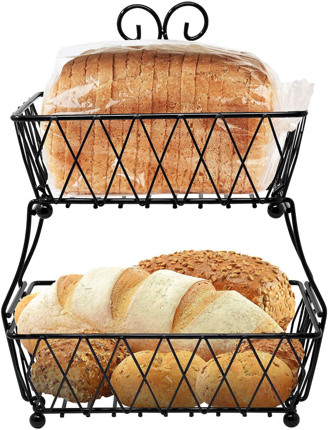 Sorbus Fruit Basket Display Stand, 2-Tier, for Vegetable, Fruit & Bread Counter Storage for Kitchen, Bathroom, Rectangular Antique Metal (Black) - Image 9