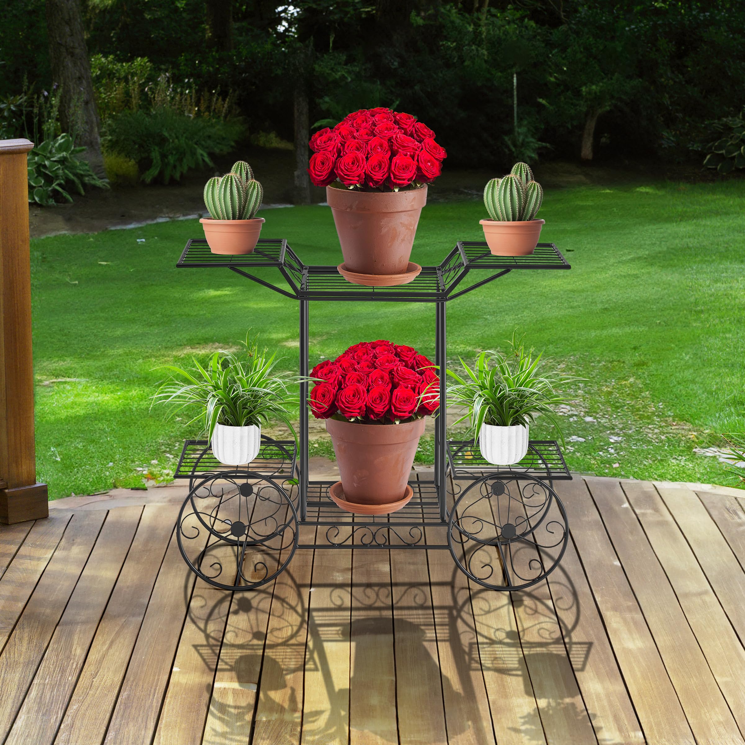 Sorbus® Garden Cart Stand & Flower Pot Plant Holder Display Rack, 6 Tiers, Parisian Style - Perfect for Home, Garden, Patio (Black) - Image 4