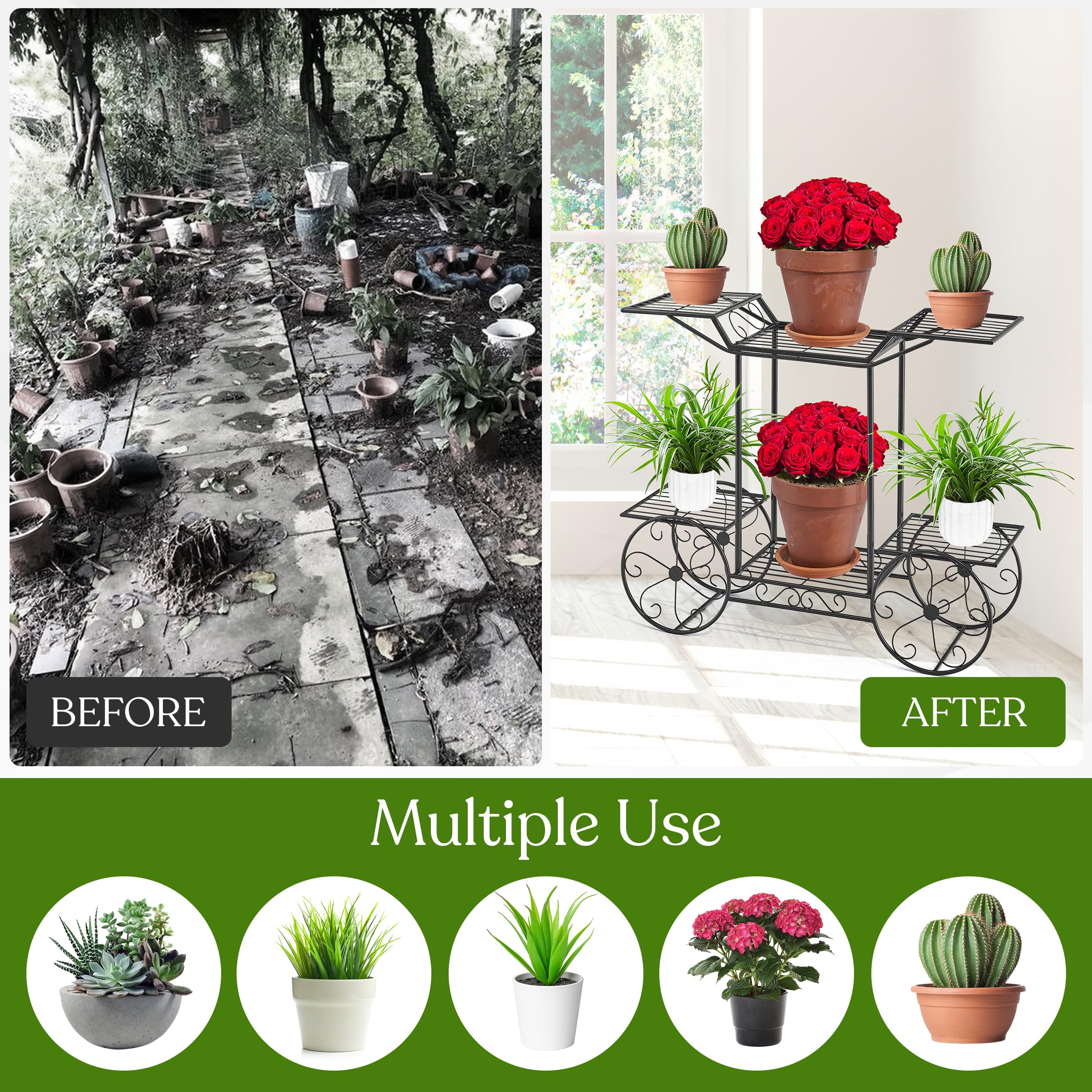 Sorbus® Garden Cart Stand & Flower Pot Plant Holder Display Rack, 6 Tiers, Parisian Style - Perfect for Home, Garden, Patio (Black) - Image 5