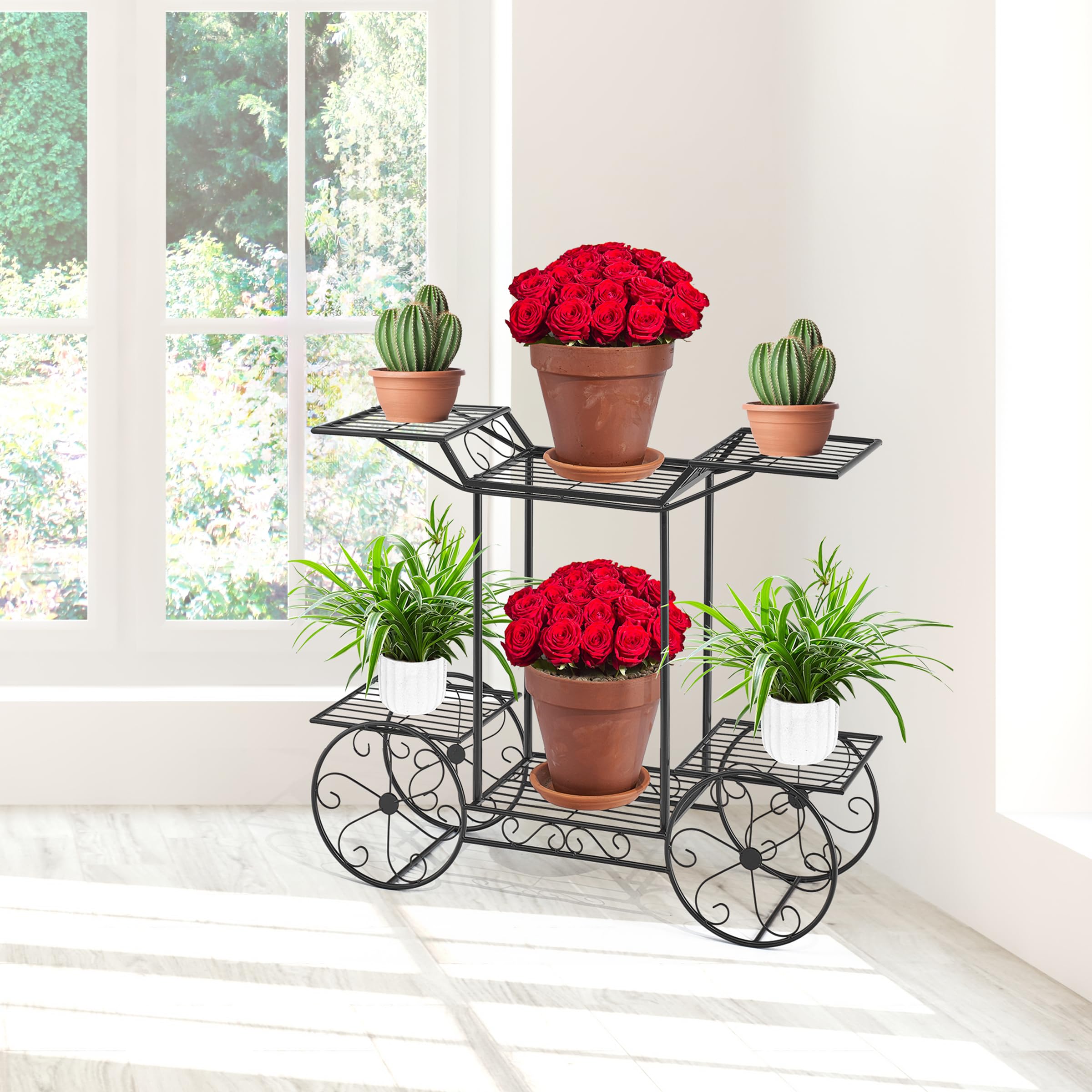 Sorbus® Garden Cart Stand & Flower Pot Plant Holder Display Rack, 6 Tiers, Parisian Style - Perfect for Home, Garden, Patio (Black) - Image 6