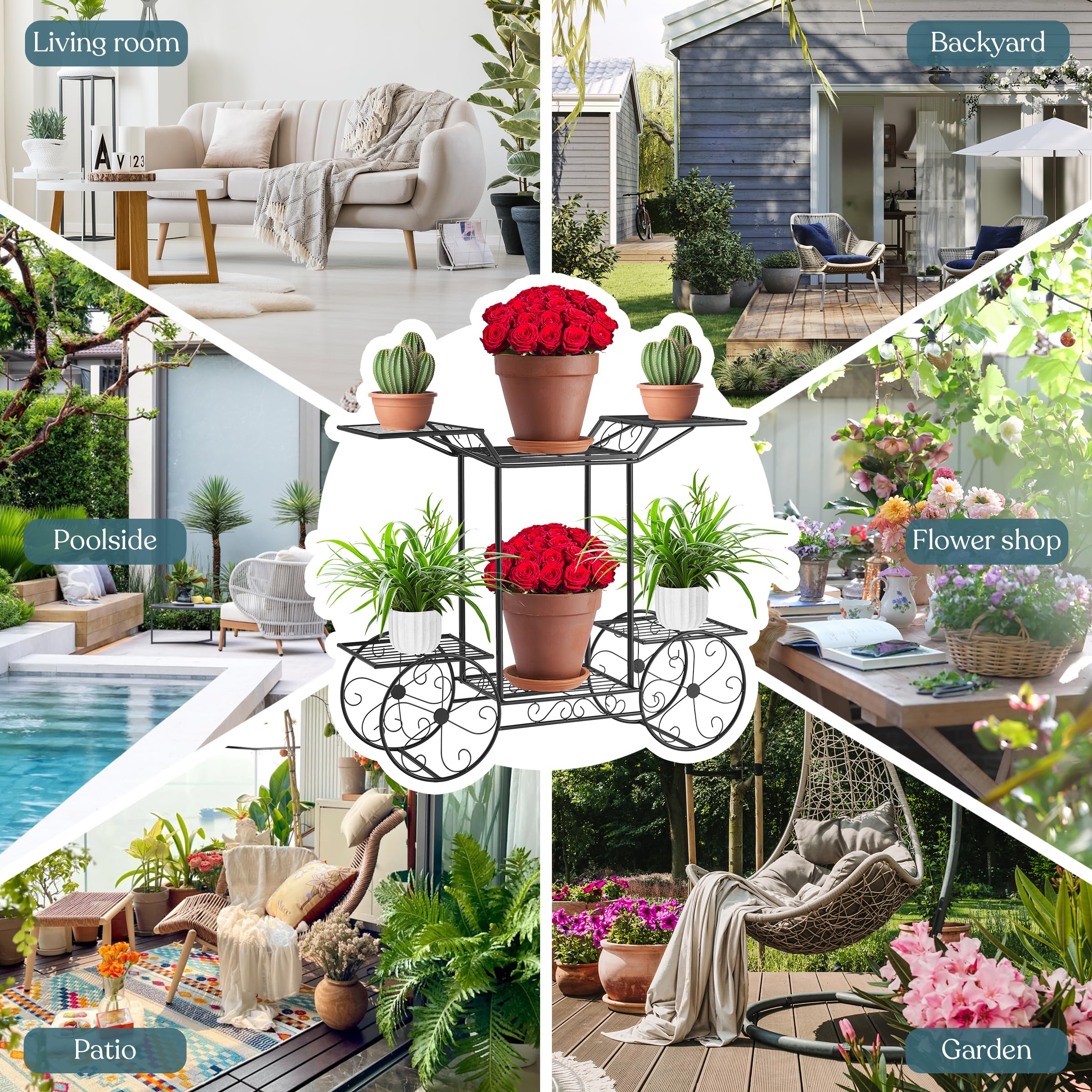 Sorbus® Garden Cart Stand & Flower Pot Plant Holder Display Rack, 6 Tiers, Parisian Style - Perfect for Home, Garden, Patio (Black) - Image 7