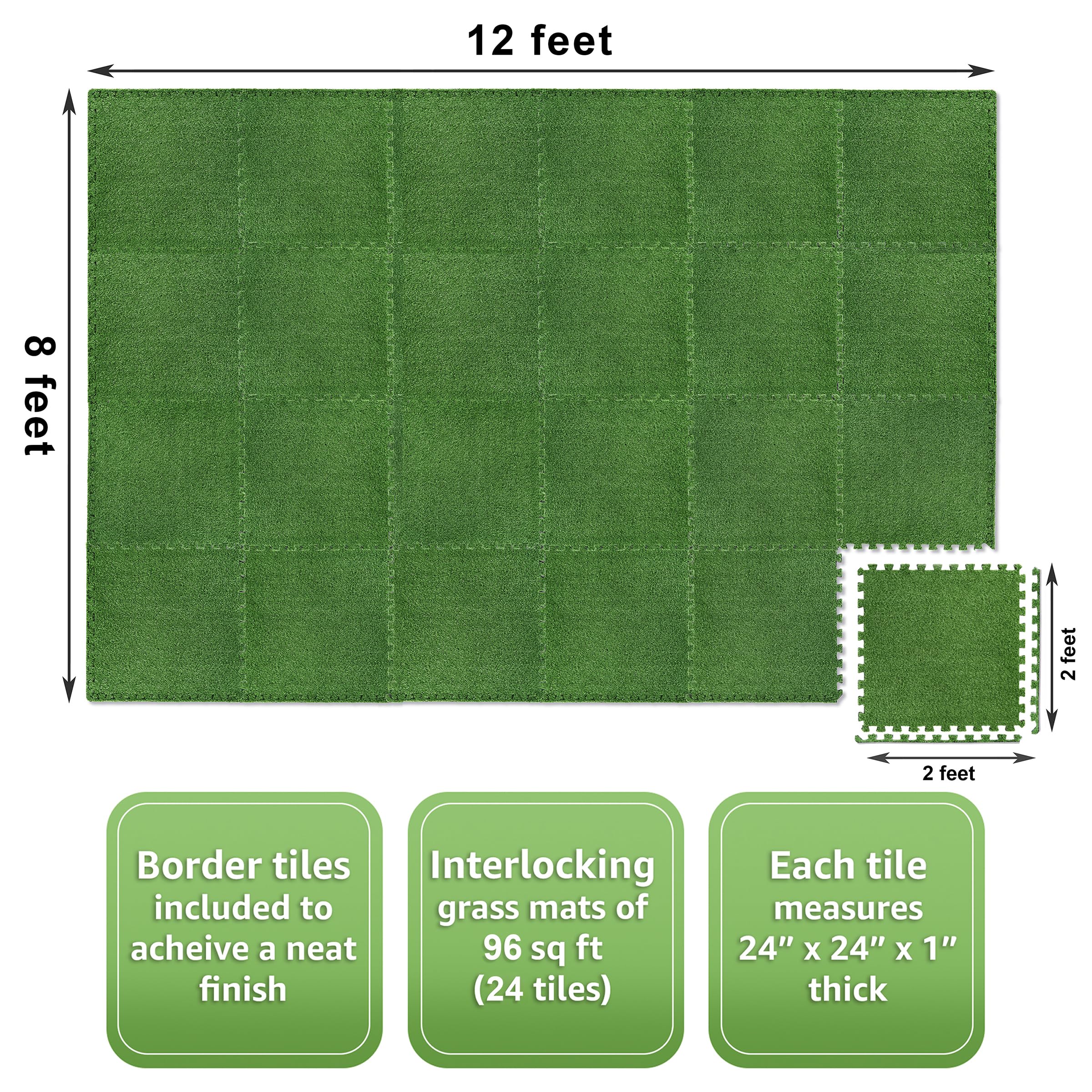 Sorbus Grass Foam Floor Tiles - 24 Interlocking Mats of 24"X24” Total of 96 Sq Ft for Kids Outdoor Toys, Playroom, Deck, Patio, Basement Home Gym - Artificial Carpet Grass Turf Indoor Outdoor Flooring - Image 3