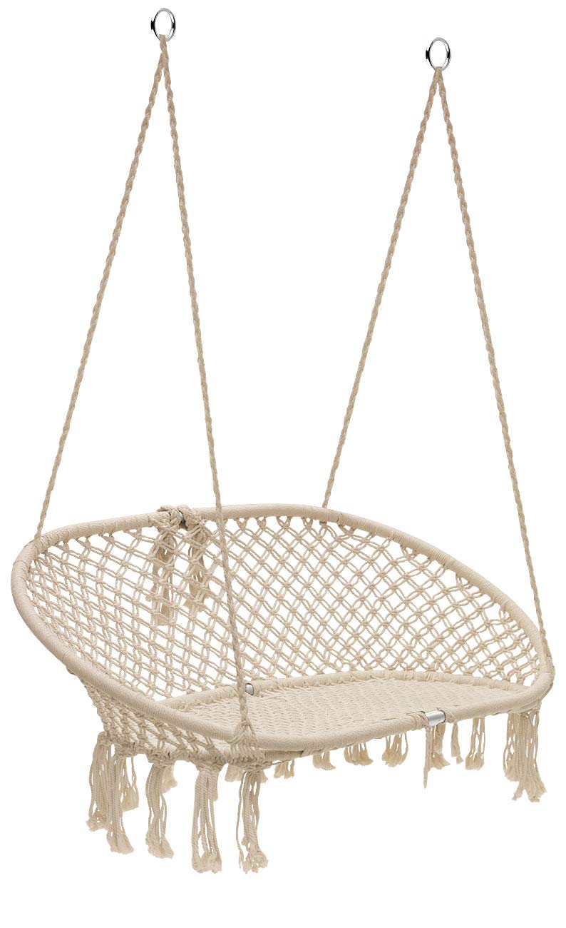 Sorbus Hammock Chair Macrame Hanging Swing Bench, Perfect for Indoor, Outdoor, Teens Girl Bedroom, Home, Room, Patio, Deck, Yard, Garden, Knitted Floating Swinging Bench, (Double Swing) - Image 7