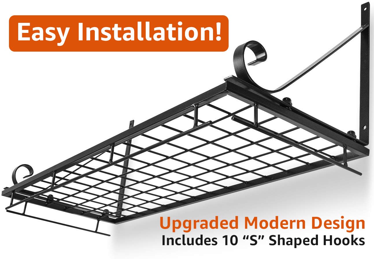 Sorbus Hanging Pot Rack - Wall Mounted Pot Rack storage shelf hanging rack — Pots and Pans Rack shelf Organizer holder pot hanger - 10 S Hooks - kitchen cookware, utensils, pans, 2 DIY Methods (Black) - Image 4