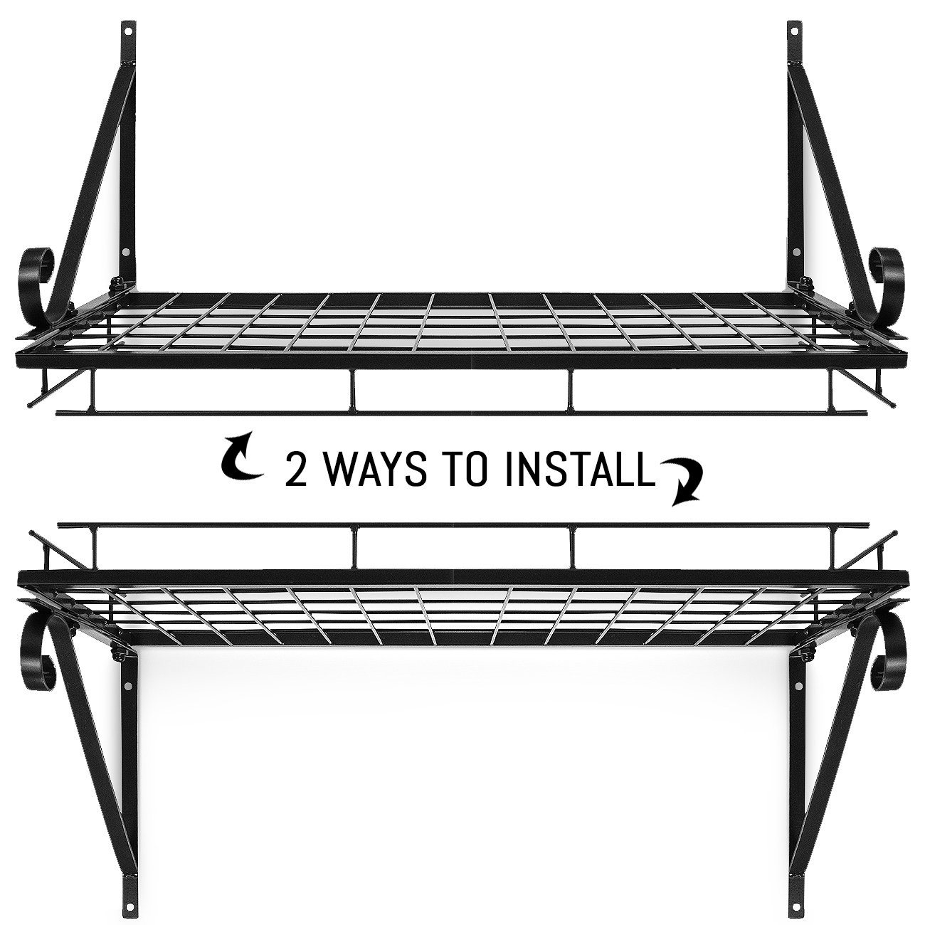 Sorbus Hanging Pot Rack - Wall Mounted Pot Rack storage shelf hanging rack — Pots and Pans Rack shelf Organizer holder pot hanger - 10 S Hooks - kitchen cookware, utensils, pans, 2 DIY Methods (Black) - Image 5