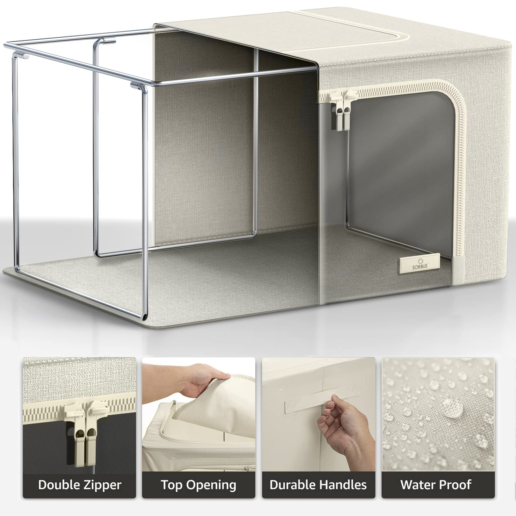 Sorbus Jumbo Storage Bins with Metal Frame - Oxford Fabric Storage Containers with Large Clear Window & Carry Handles - Stackable & Foldable Clothes Organizer Bags for Bedding Linen, Clotheing & More - Image 3