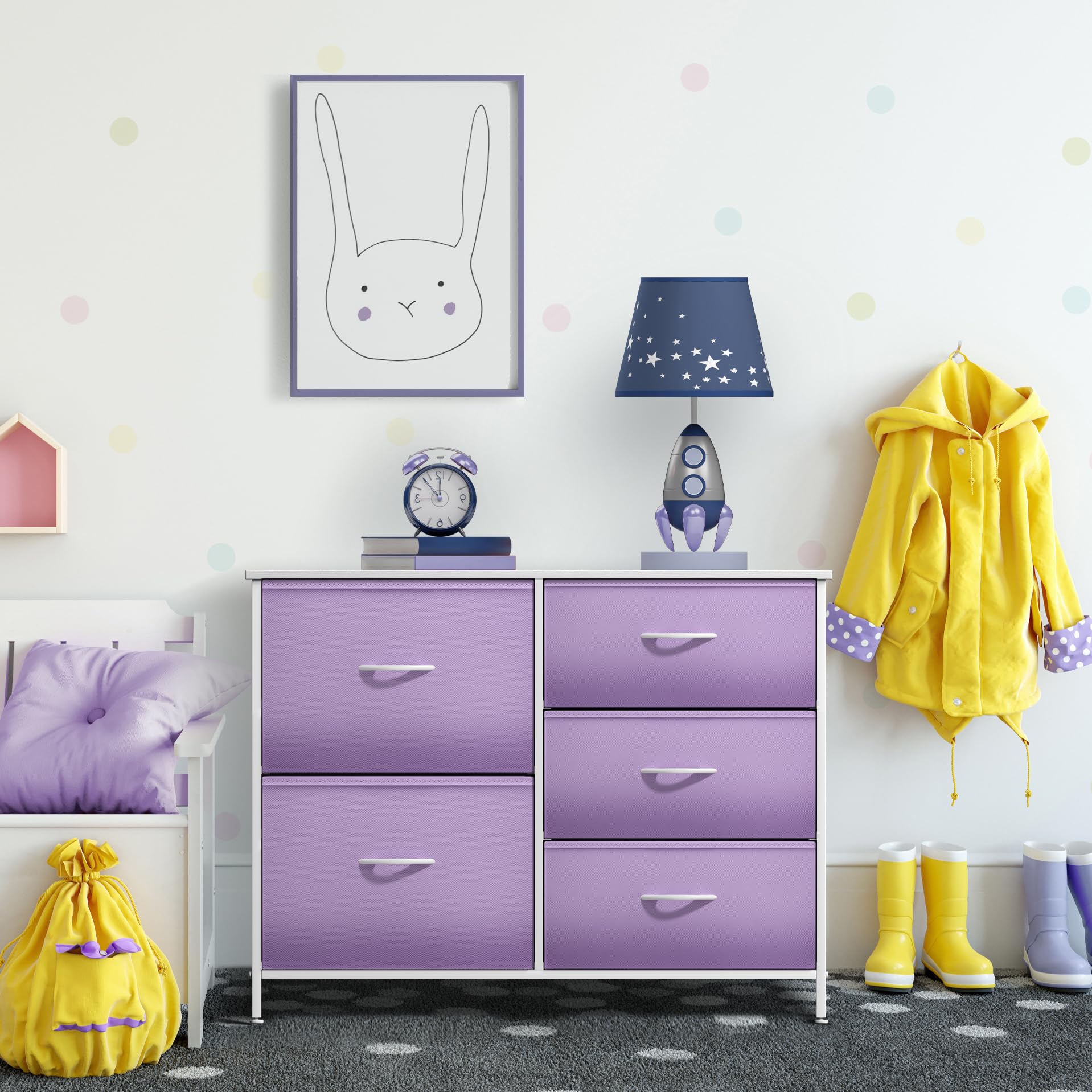 Sorbus Kids Dresser with 5 Drawers - Storage Chest Organizer Unit with Steel Frame, Wood Top & Handles, Tie-dye Fabric Bins for Clothes - Wide Furniture for Bedroom Hallway Kids Room Nursery & Closet - Image 6