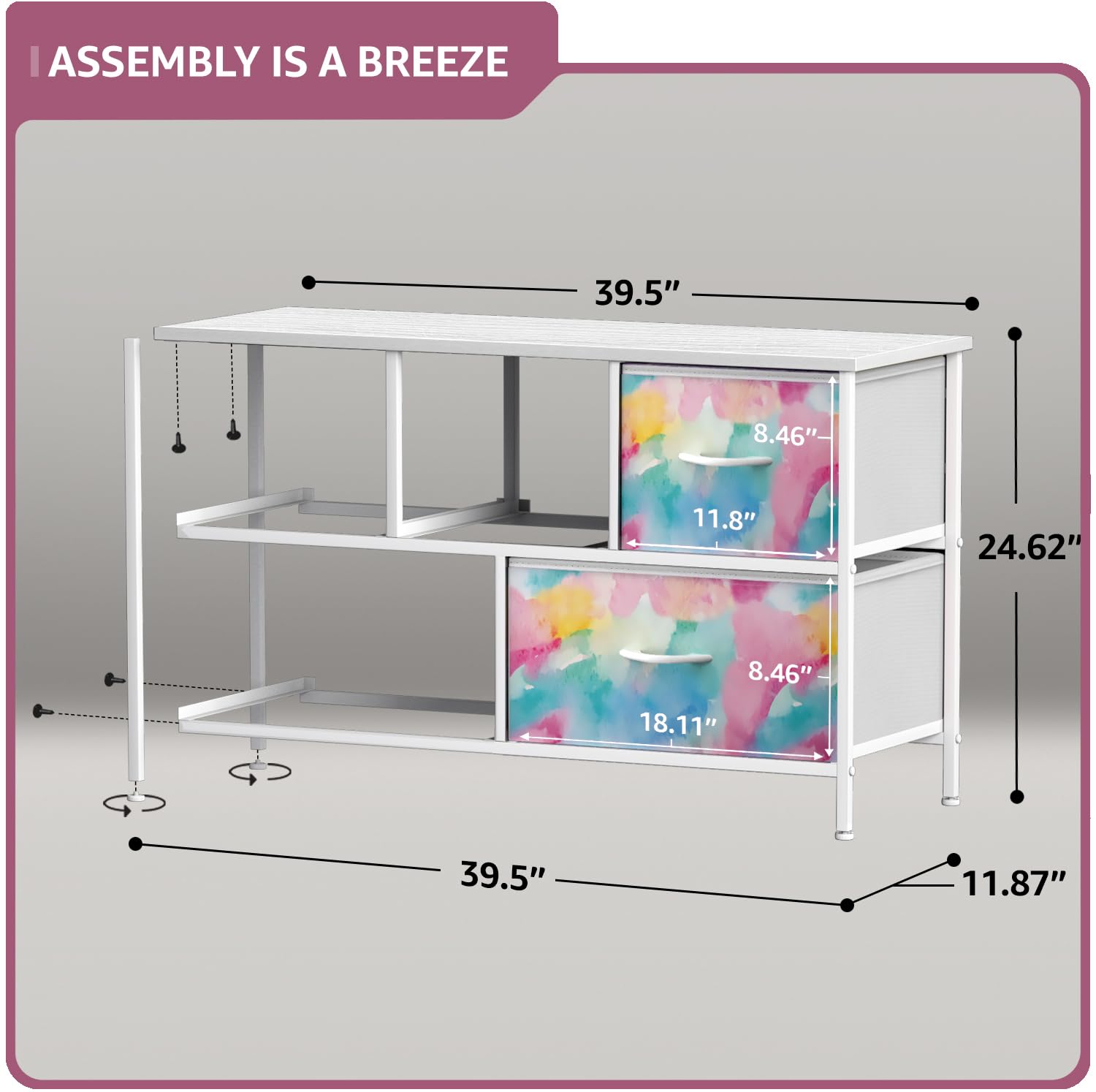 Sorbus Kids Dresser with 5 Drawers - Storage Chest Organizer Unit with Steel Frame, Wood Top, Easy Pull Fabric Bins - Long Wide TV Stand for Bedroom Furniture, Hallway, Closet & Office Organization - Image 3
