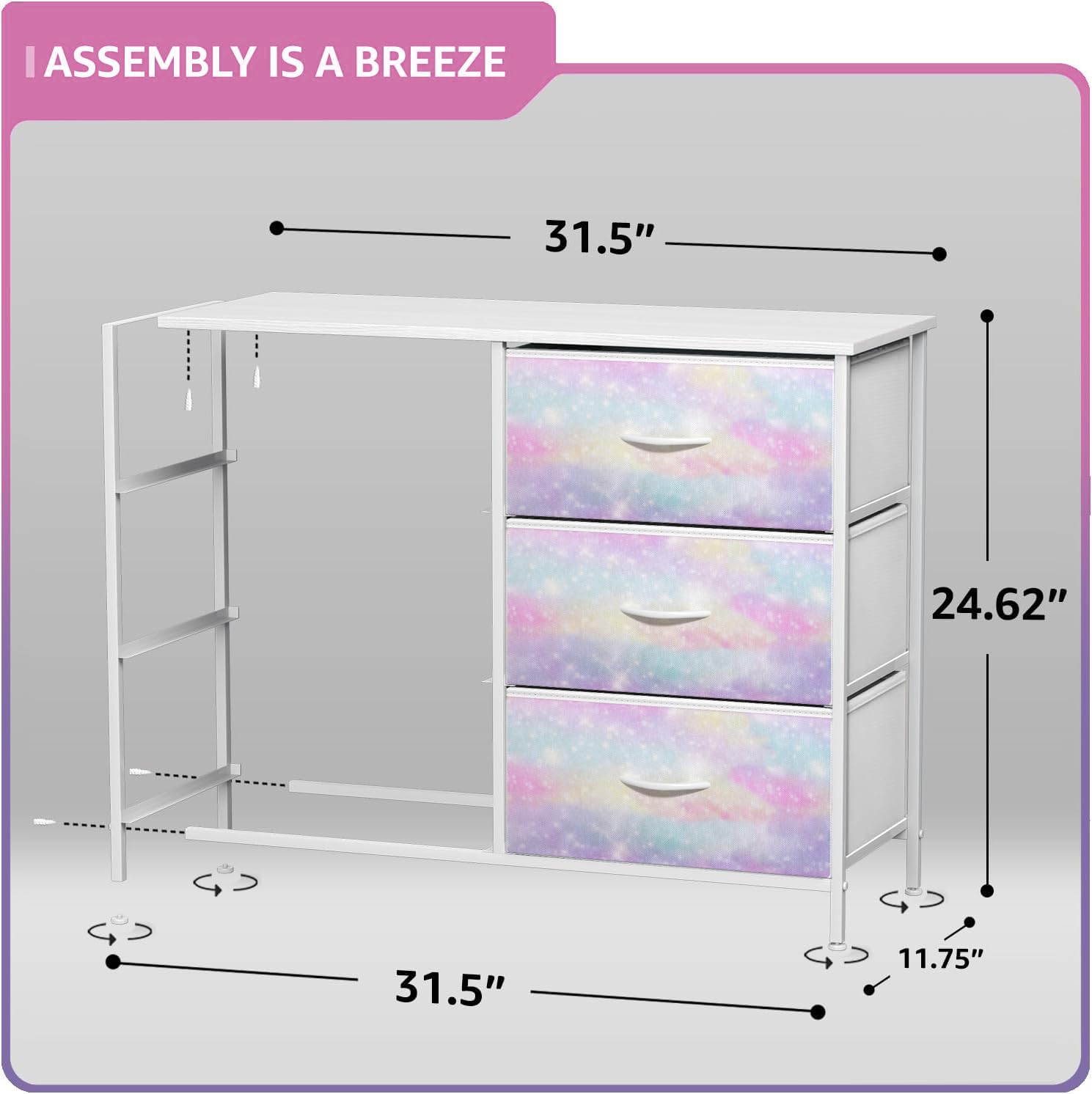 Sorbus Kids Dresser with 6 Drawers - Storage Chest Organizer Nightstand - Steel Frame, Wood Top, Tie-Dye Fabric Bins for Clothes - Wide Furniture for Bedroom, Hallway, Nursery, Closet, & Apartment - Image 3