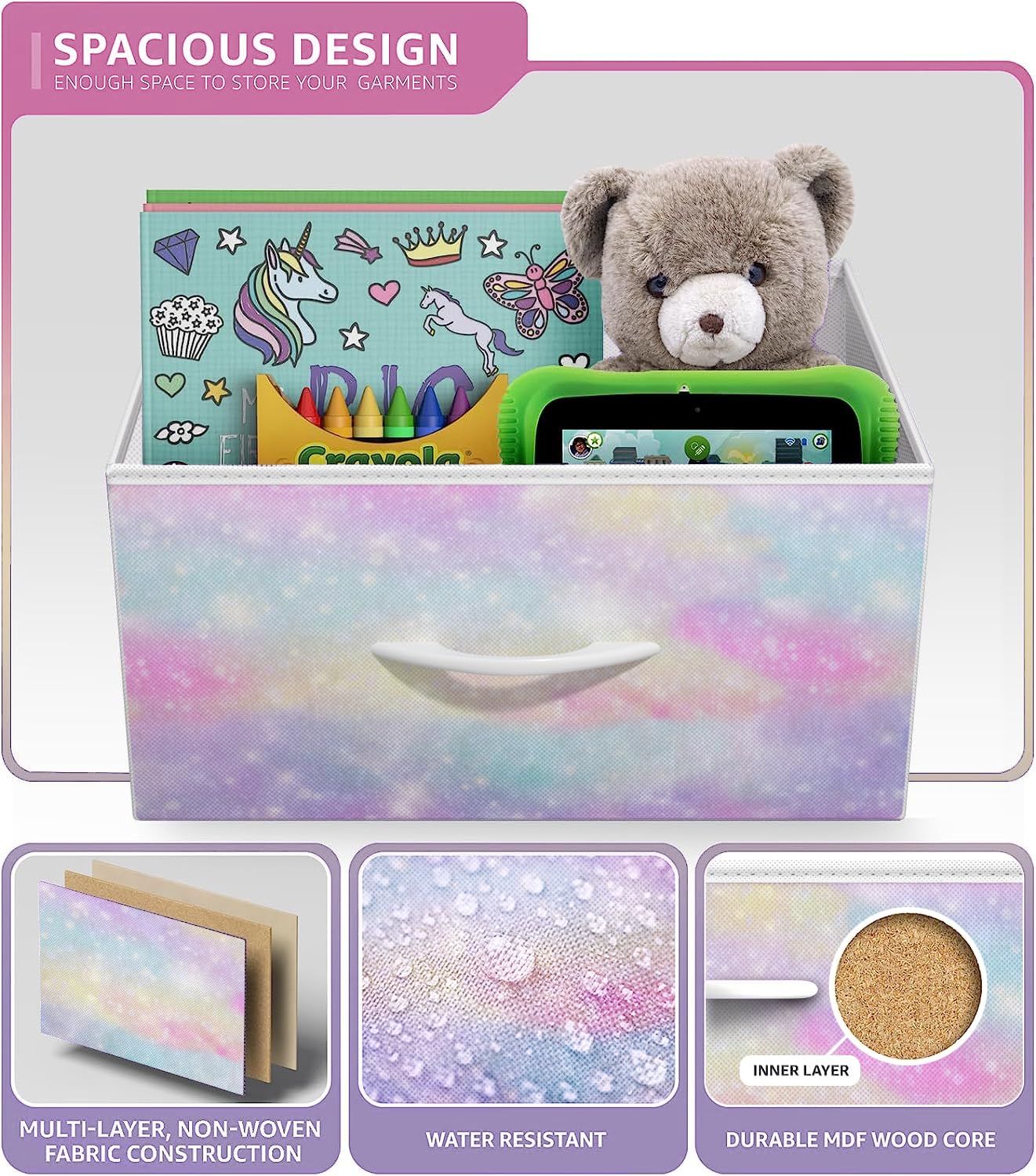 Sorbus Kids Dresser with 6 Drawers - Storage Chest Organizer Nightstand - Steel Frame, Wood Top, Tie-Dye Fabric Bins for Clothes - Wide Furniture for Bedroom, Hallway, Nursery, Closet, & Apartment - Image 4