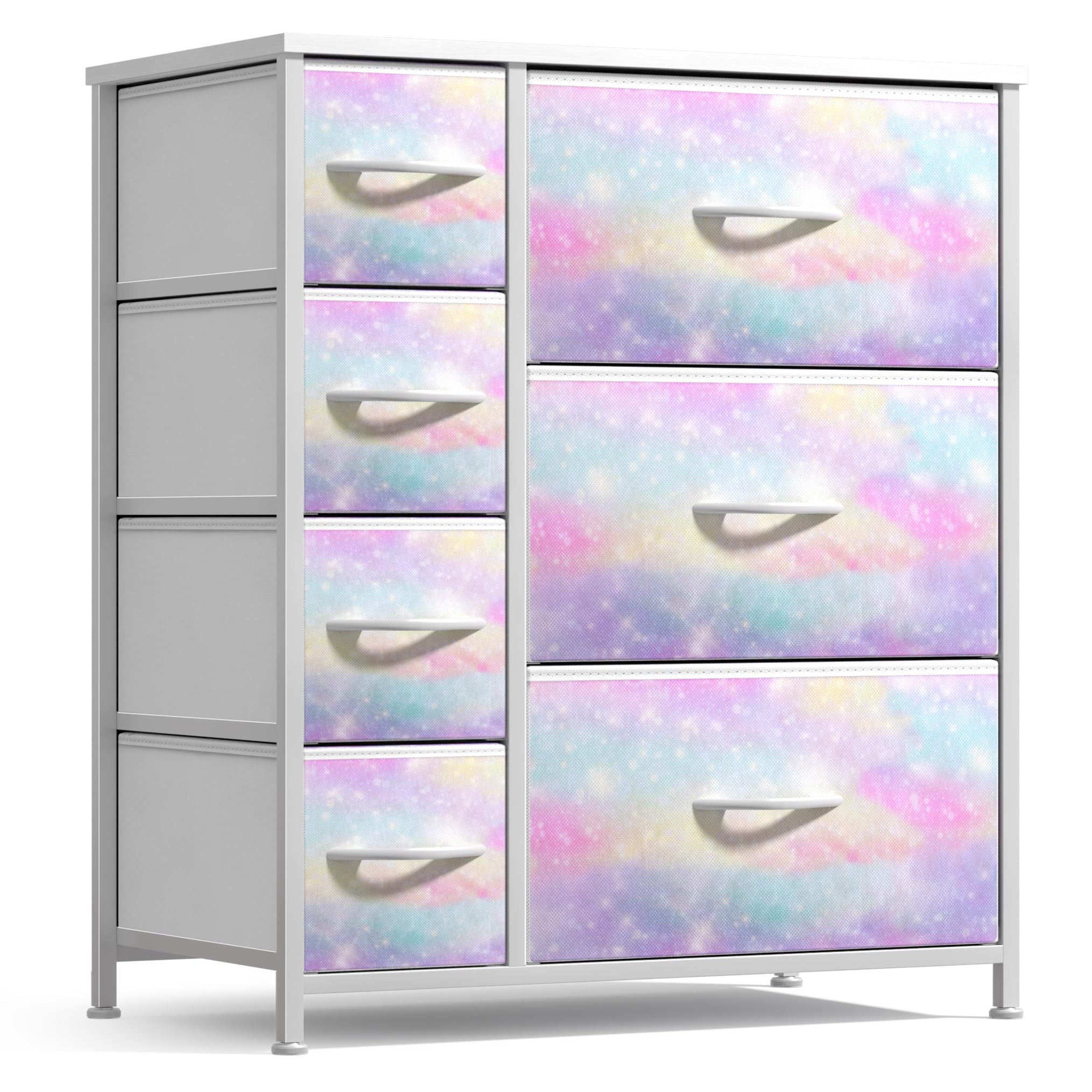 Sorbus Kids Dresser with 7 Drawers - Storage Chest Organizer Unit with Steel Frame, Wood Top & Handles, Tie-dye Fabric Bins for Clothes - Wide Furniture for Bedroom Hallway Kids Room Nursery & Closet