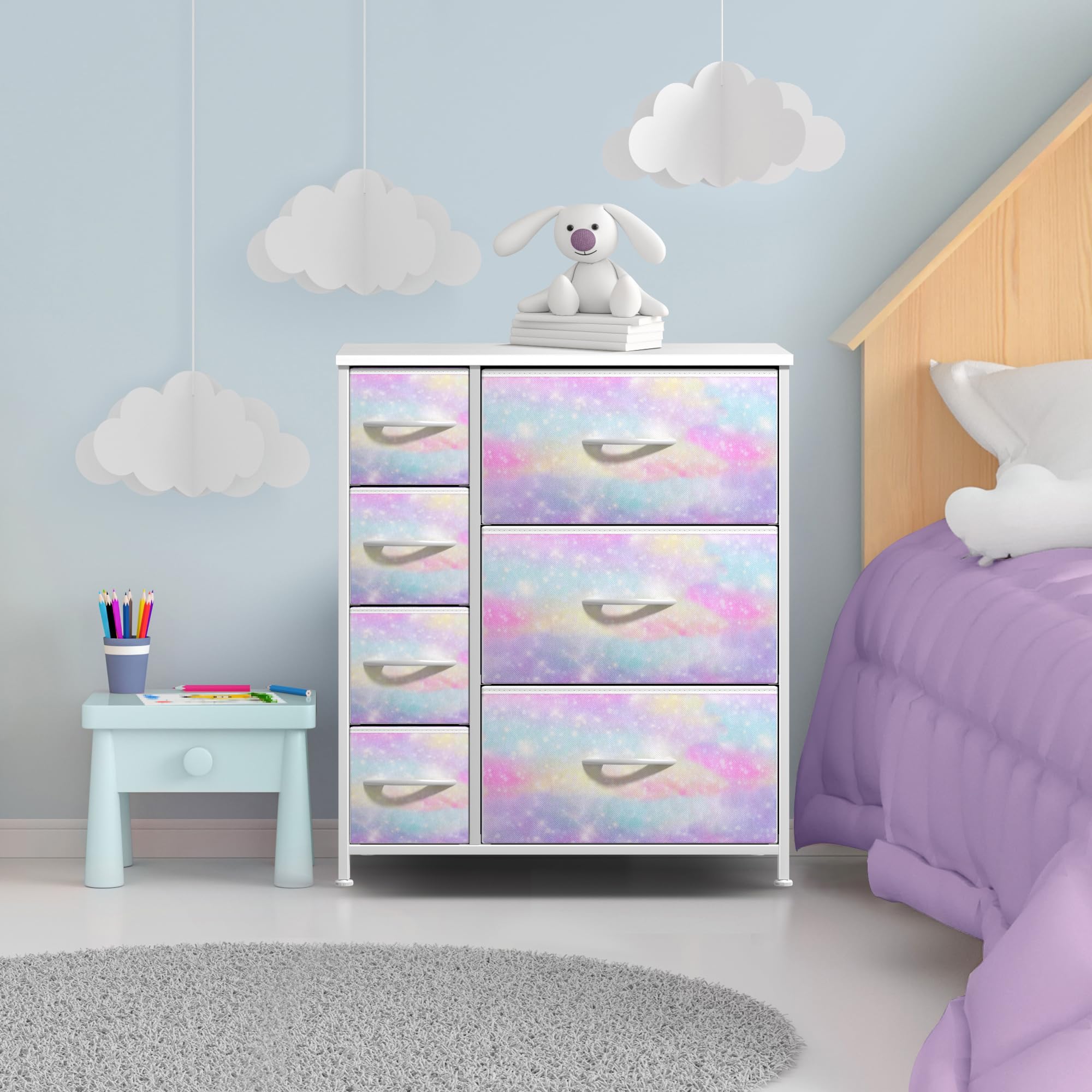 Sorbus Kids Dresser with 7 Drawers - Storage Chest Organizer Unit with Steel Frame, Wood Top & Handles, Tie-dye Fabric Bins for Clothes - Wide Furniture for Bedroom Hallway Kids Room Nursery & Closet - Image 2