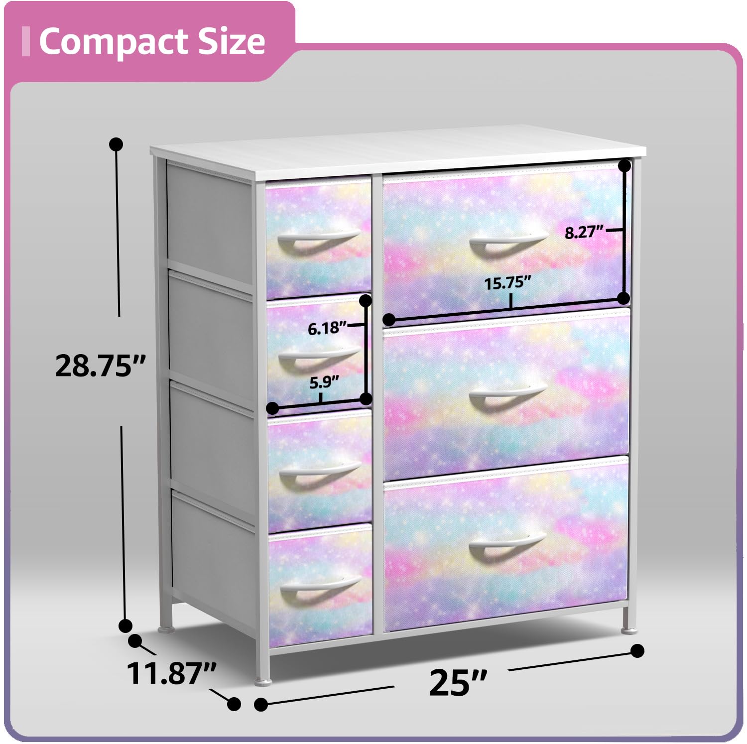 Sorbus Kids Dresser with 7 Drawers - Storage Chest Organizer Unit with Steel Frame, Wood Top & Handles, Tie-dye Fabric Bins for Clothes - Wide Furniture for Bedroom Hallway Kids Room Nursery & Closet - Image 3