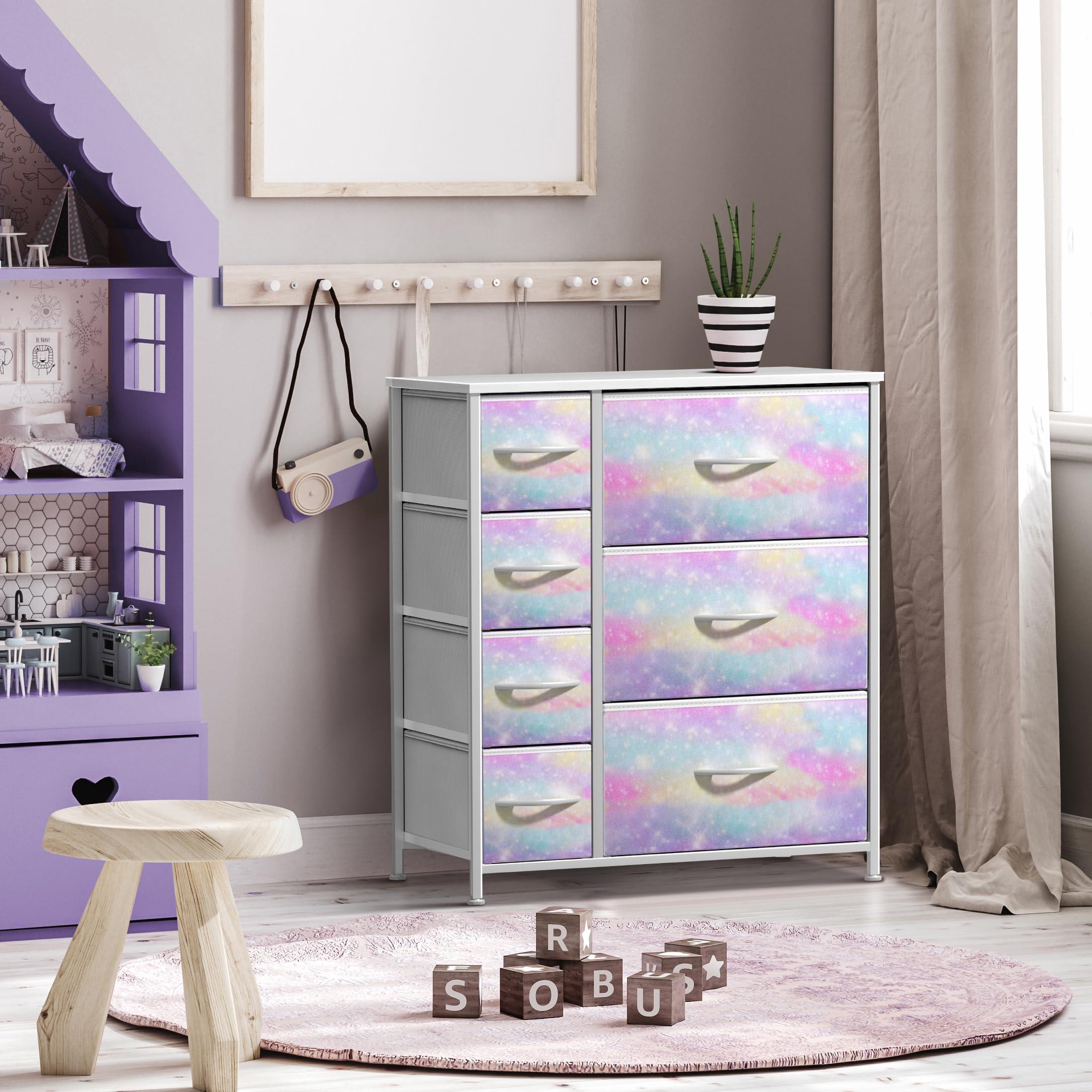 Sorbus Kids Dresser with 7 Drawers - Storage Chest Organizer Unit with Steel Frame, Wood Top & Handles, Tie-dye Fabric Bins for Clothes - Wide Furniture for Bedroom Hallway Kids Room Nursery & Closet - Image 6