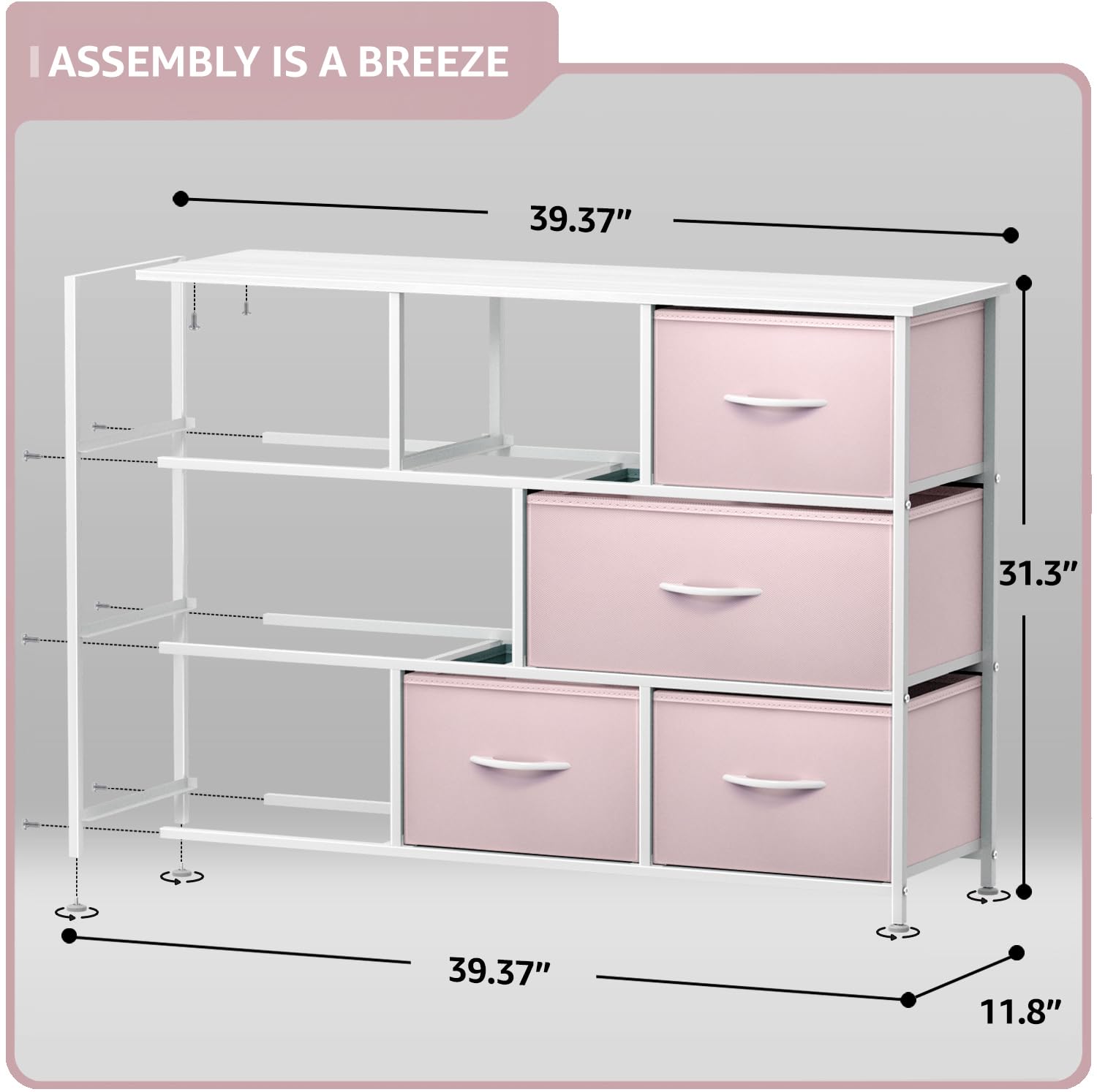 Sorbus Kids Dresser with 8 Drawers - Chest Organizer Unit with Steel Frame Wood Top & Handle, Fabric Bins for Clothes - Wide Furniture for Bedroom Hallway Kids Room Nursery & Closet - Image 3
