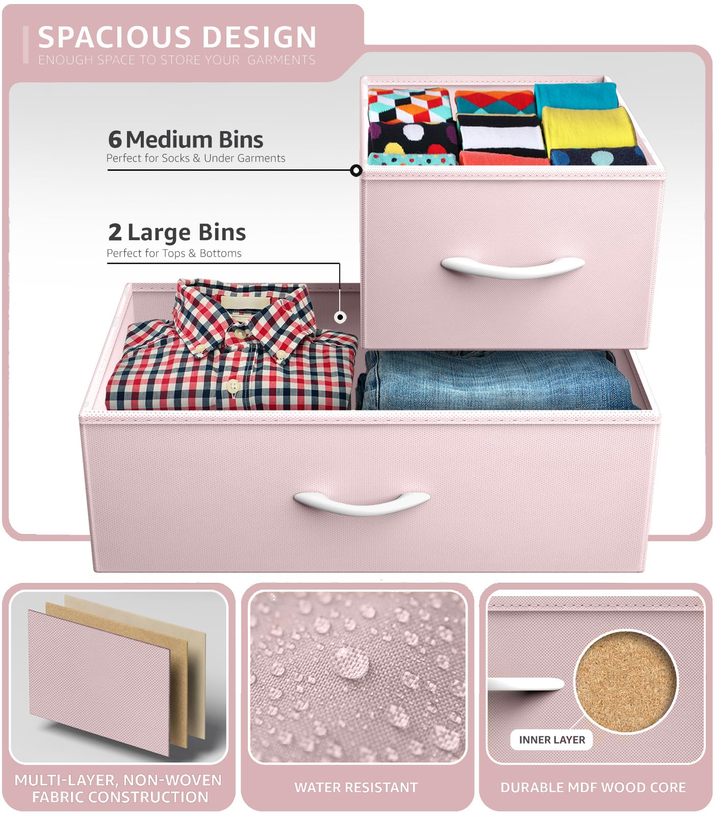 Sorbus Kids Dresser with 8 Drawers - Chest Organizer Unit with Steel Frame Wood Top & Handle, Fabric Bins for Clothes - Wide Furniture for Bedroom Hallway Kids Room Nursery & Closet - Image 5