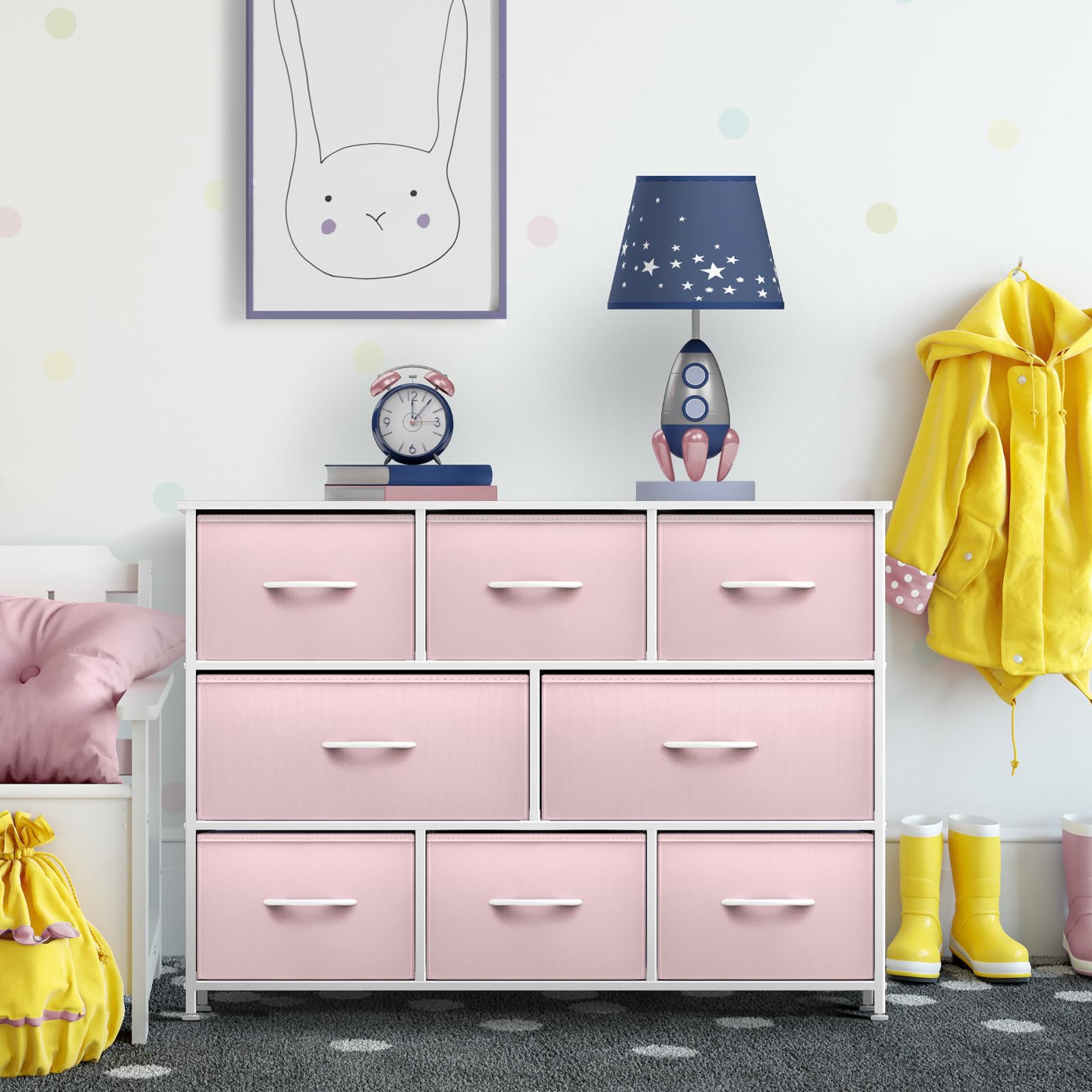 Sorbus Kids Dresser with 8 Drawers - Chest Organizer Unit with Steel Frame Wood Top & Handle, Fabric Bins for Clothes - Wide Furniture for Bedroom Hallway Kids Room Nursery & Closet - Image 6
