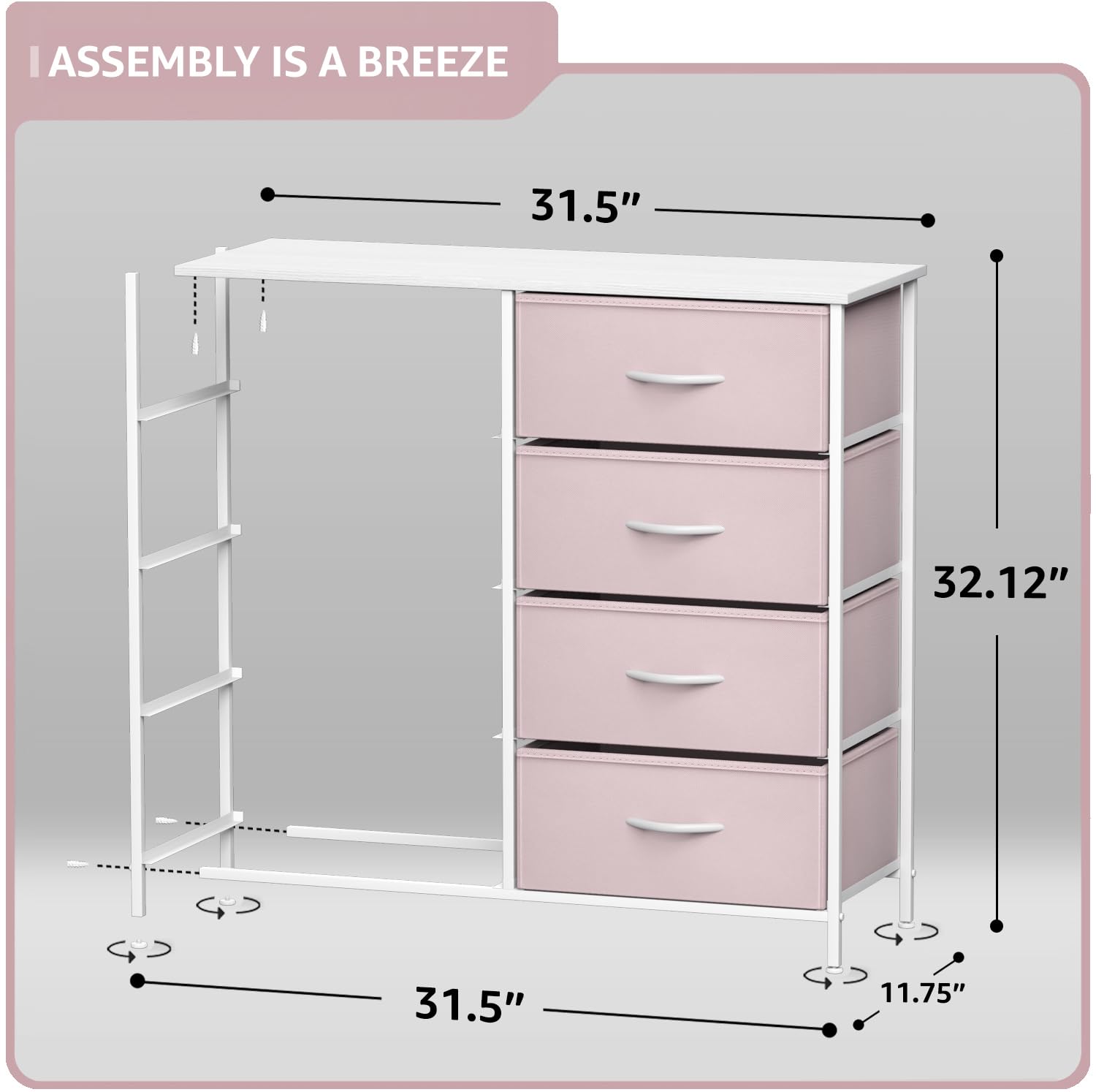 Sorbus Kids Dresser with 8 Drawers - Storage Unit Organizer Chest for Clothes - Bedroom, Kids Room, Nursery, & Closet (Pink, 31.5 x 12 x 32-8 Drawer) - Image 3