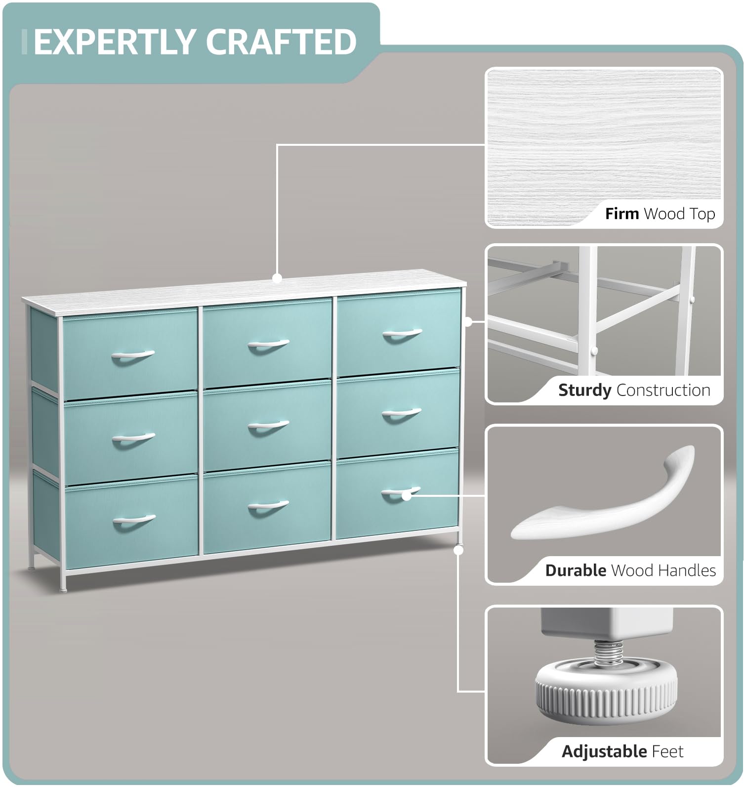 Sorbus Kids Dresser with 9 Drawers - Storage Unit Organizer Chest for Clothes - Bedroom, Kids Room, Nursery, & Closet - Image 4
