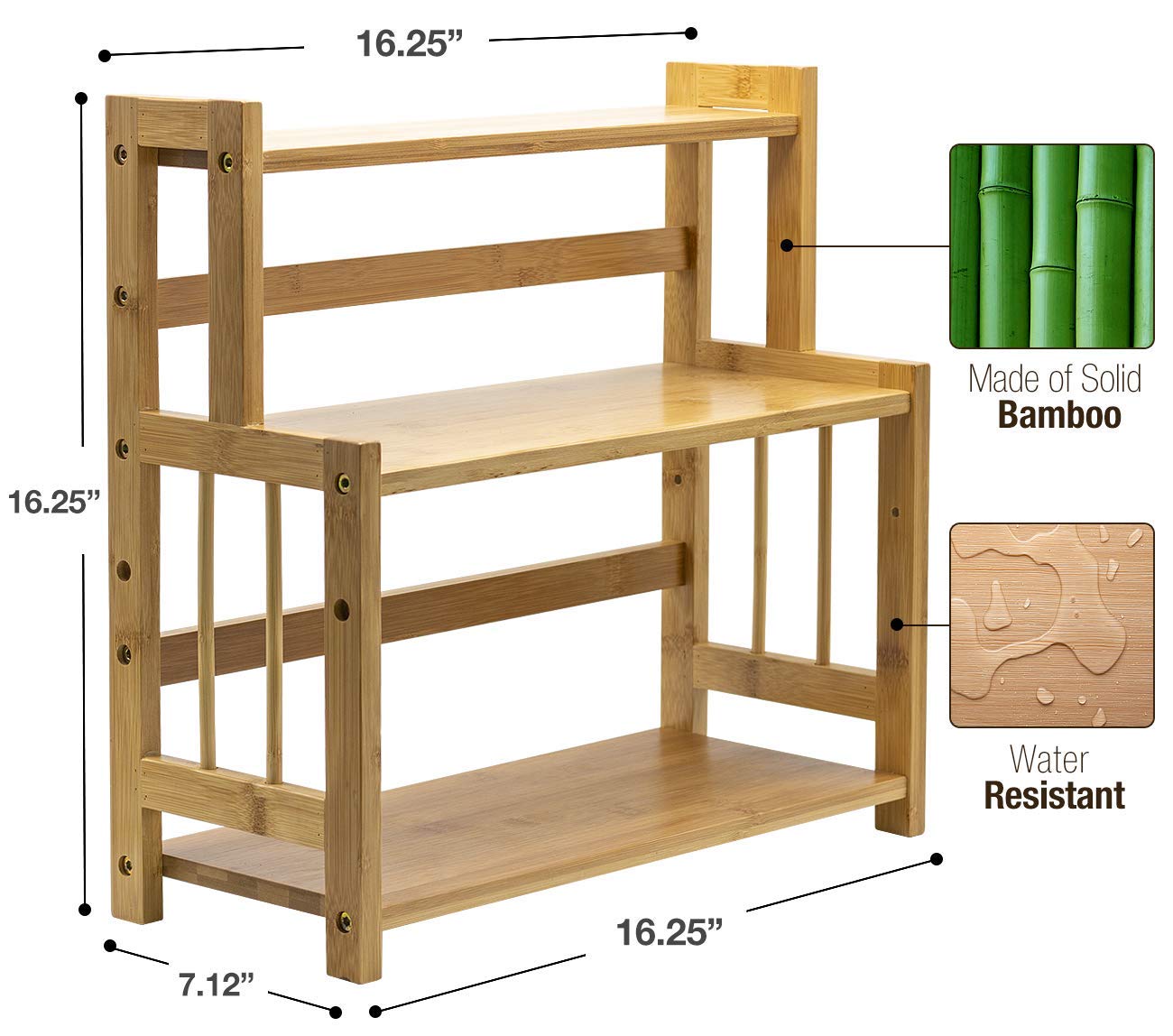 Sorbus Kitchen Countertop Organizer Bamboo Wooden Counter Storage Shelf Rack for Spice, Soap, Skin Care, Makeup Display Stand, Bathroom Shelves, Vanity, Office (3-Tier) - Image 3