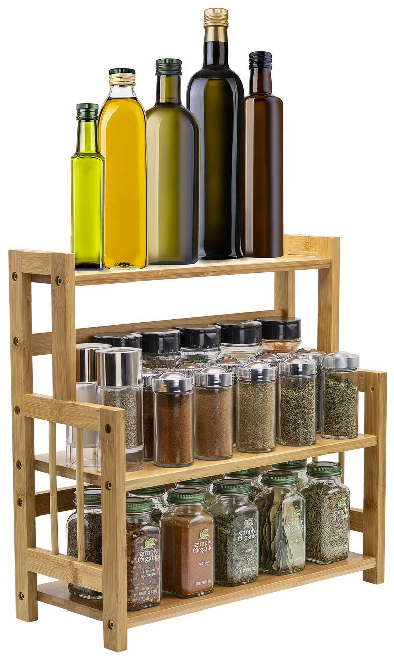 Sorbus Kitchen Countertop Organizer Bamboo Wooden Counter Storage Shelf Rack for Spice, Soap, Skin Care, Makeup Display Stand, Bathroom Shelves, Vanity, Office (3-Tier) - Image 4