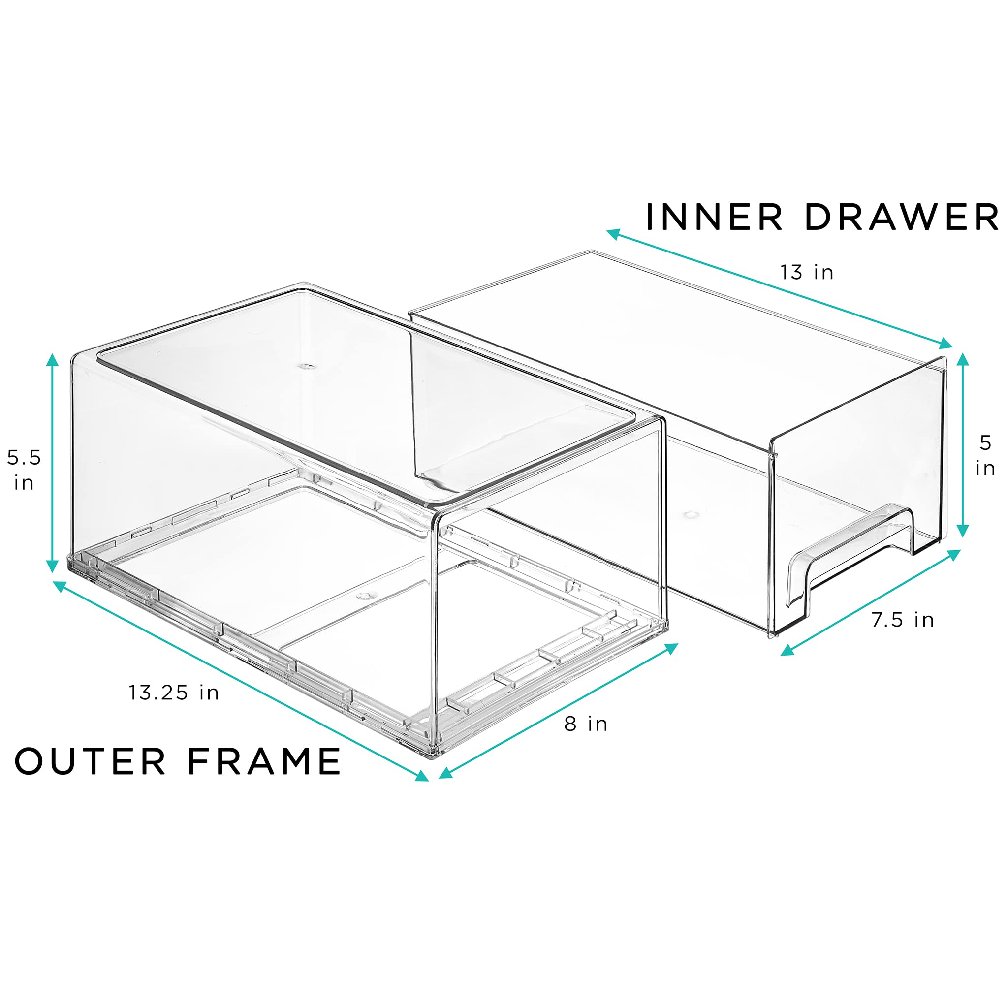 Sorbus Large Clear Stackable Storage Drawers – 2-Pack Plastic Organizer Bins with Handles – Stackable Pull-Out Storage Drawers for Closet, Pantry, Office, Bathroom, Craft, and Toy Organization - Image 3