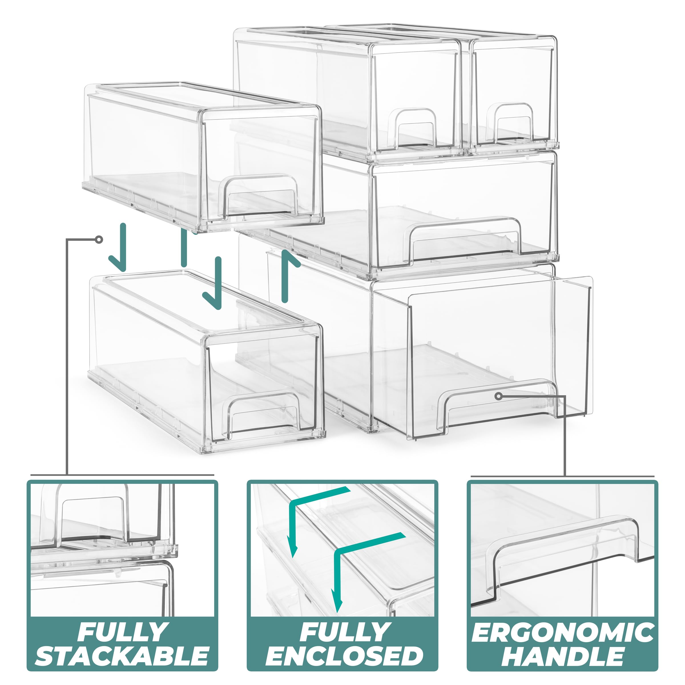 Sorbus Large Clear Stackable Storage Drawers – 2-Pack Plastic Organizer Bins with Handles – Stackable Pull-Out Storage Drawers for Closet, Pantry, Office, Bathroom, Craft, and Toy Organization - Image 4