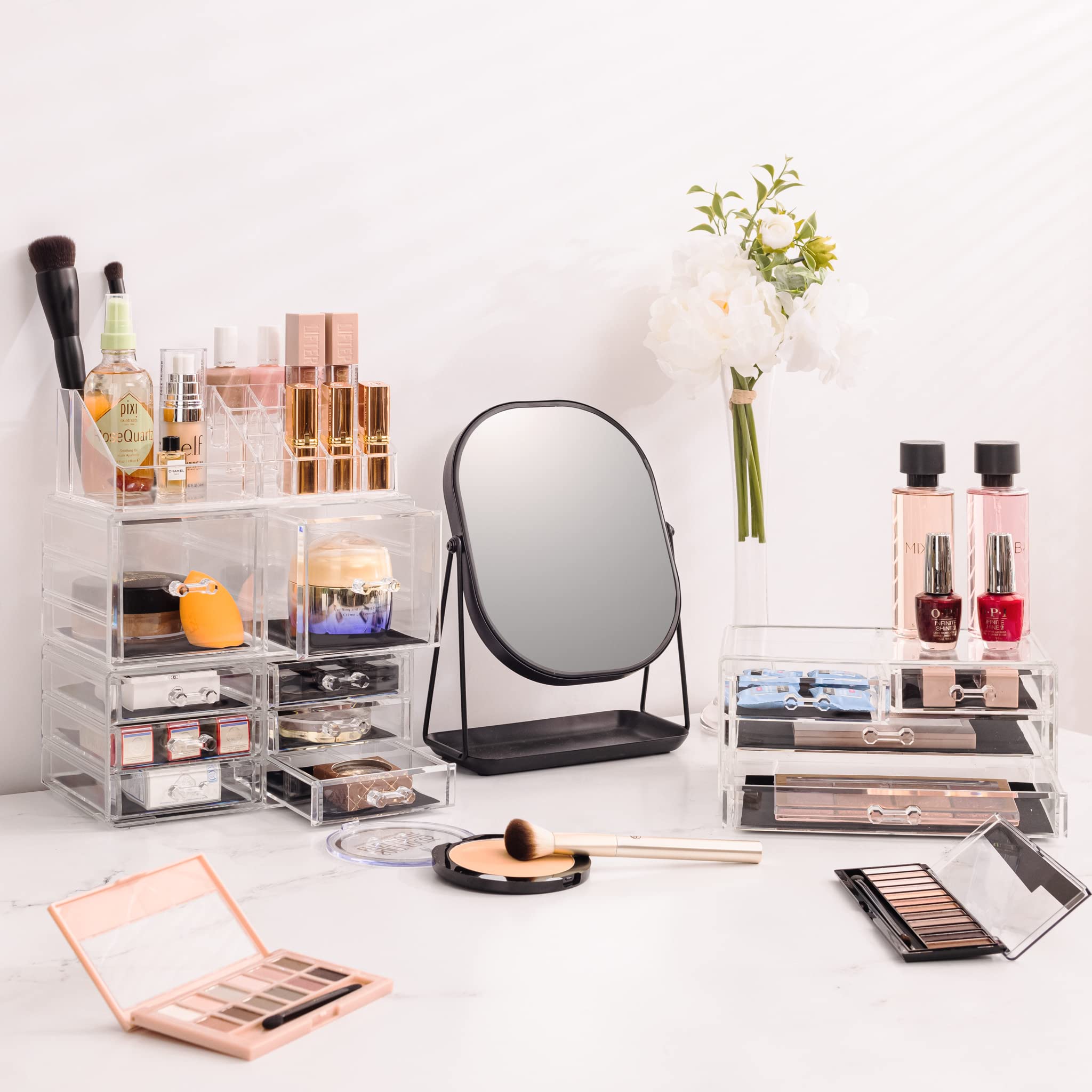 Sorbus Large Makeup Organizer - Clear Stackable Jewelry Makeup Organizer for Vanity, Bathroom Storage Display Case - 12 Drawers Cosmetic Beauty Organizers and Storage with Lipstick Makeup Brush Holder - Image 7