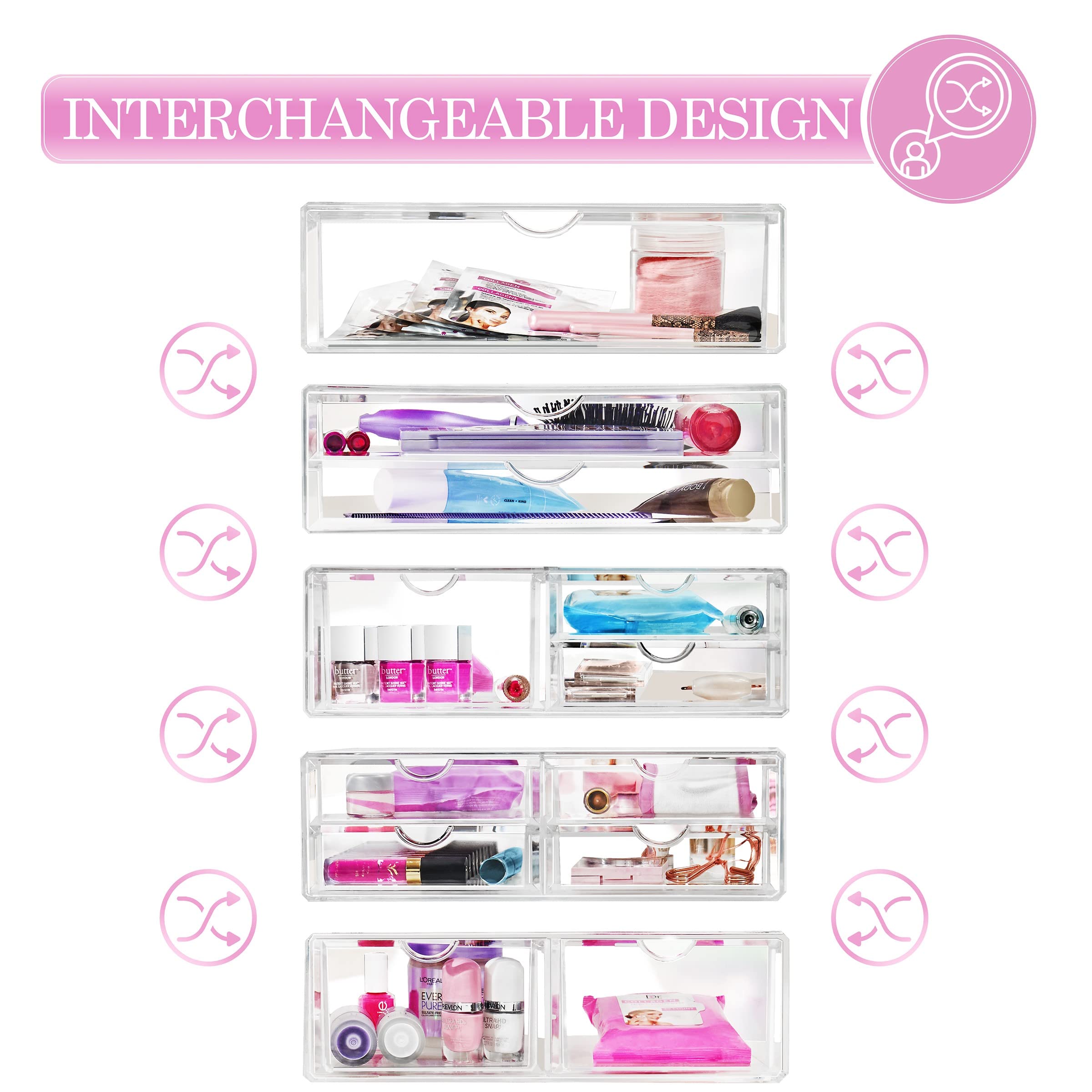 Sorbus Large Stackable Acrylic Drawers - 1 Clear Storage Drawers for Organizing Make up, Nail Polish, Hair Accessories, and Beauty Supplies - Makeup Organizer for Vanity, Bathroom Organizer Countertop - Image 5