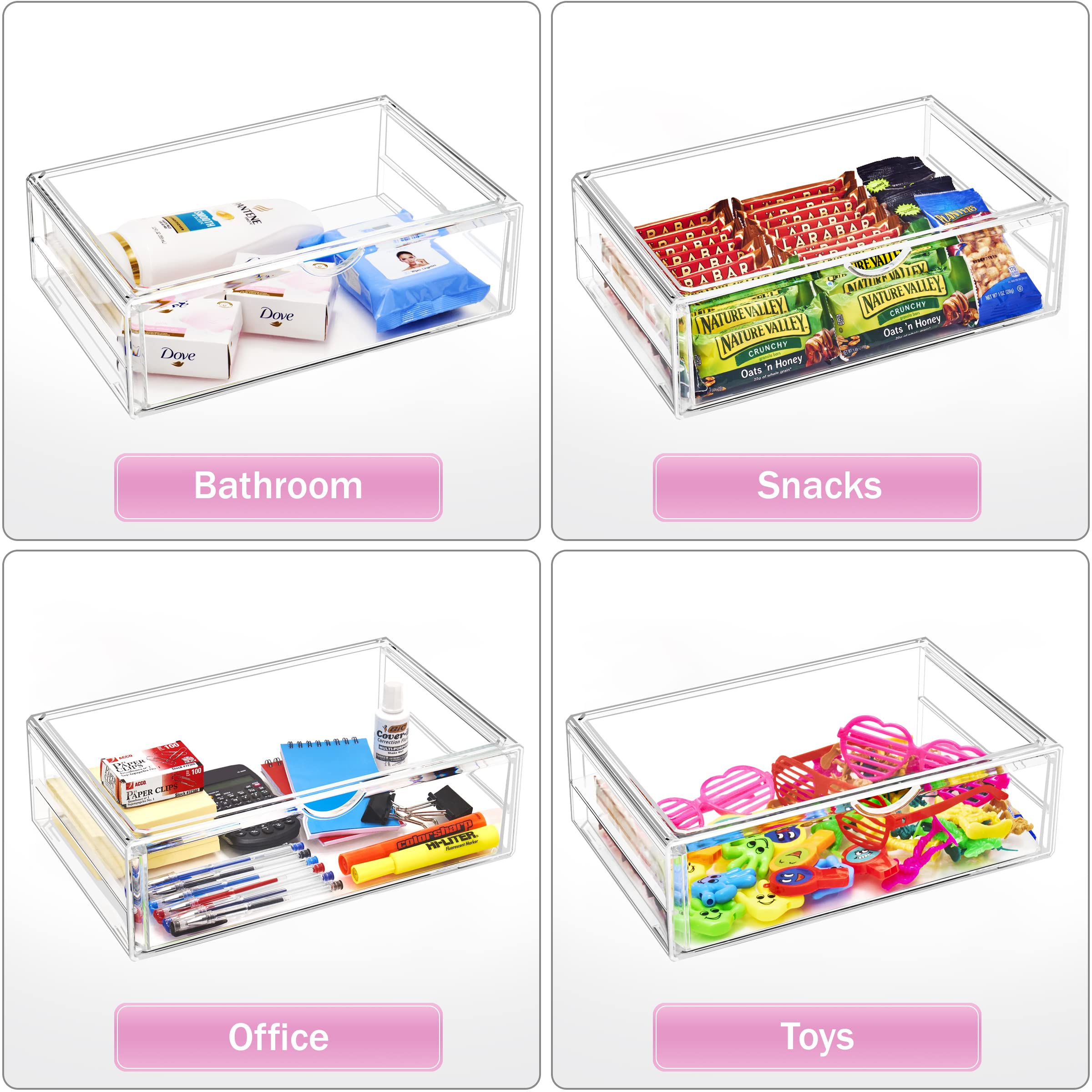 Sorbus Large Stackable Acrylic Drawers - 1 Clear Storage Drawers for Organizing Make up, Nail Polish, Hair Accessories, and Beauty Supplies - Makeup Organizer for Vanity, Bathroom Organizer Countertop - Image 6