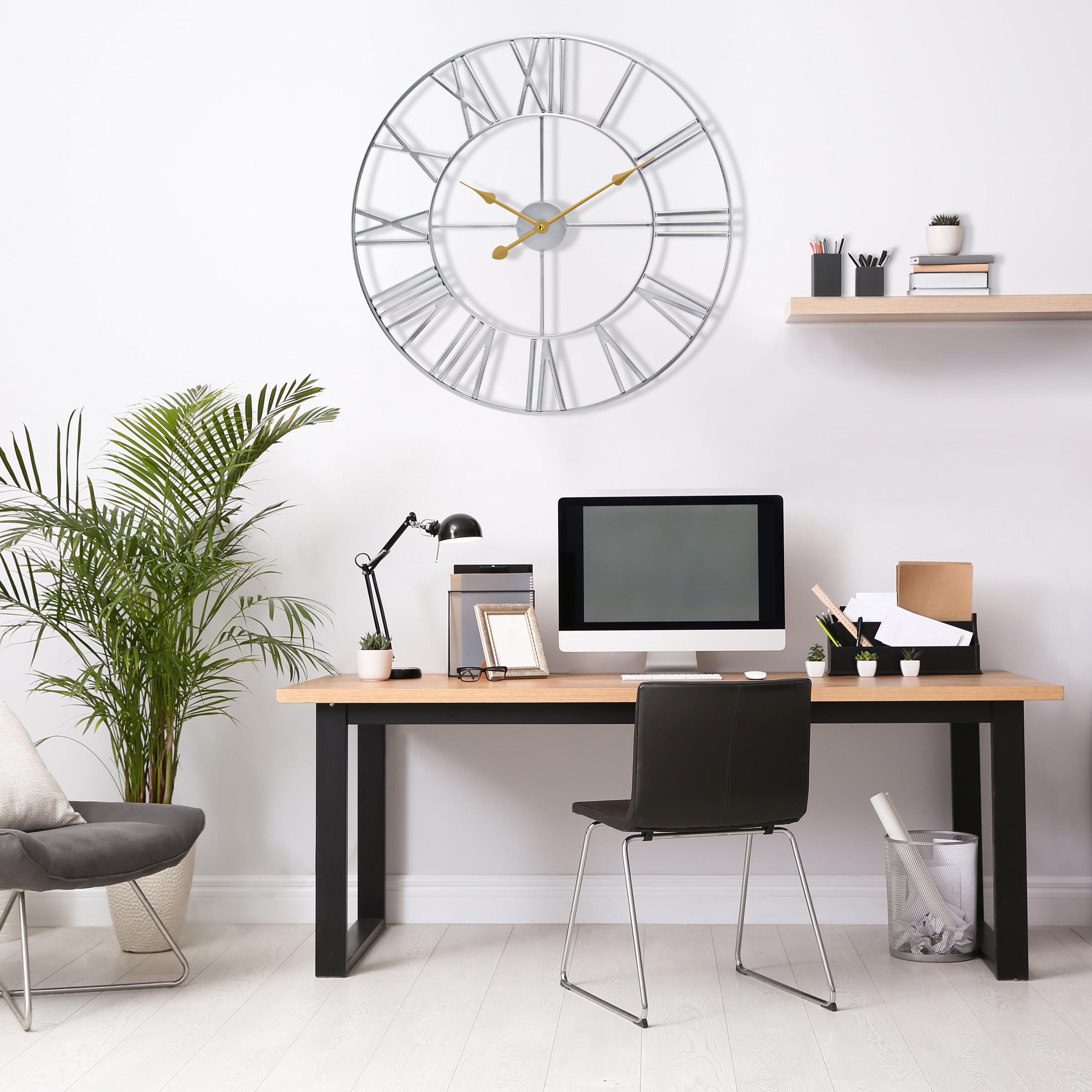 Sorbus Large Wall Clock for Living Room Decor - 24 inch Big Wall Clock Decorative - Battery Operated - Roman Numeral Analog Large Clock for Bedroom, Room, Home, Kitchen, Office, Wall Decor (Silver) - Image 5