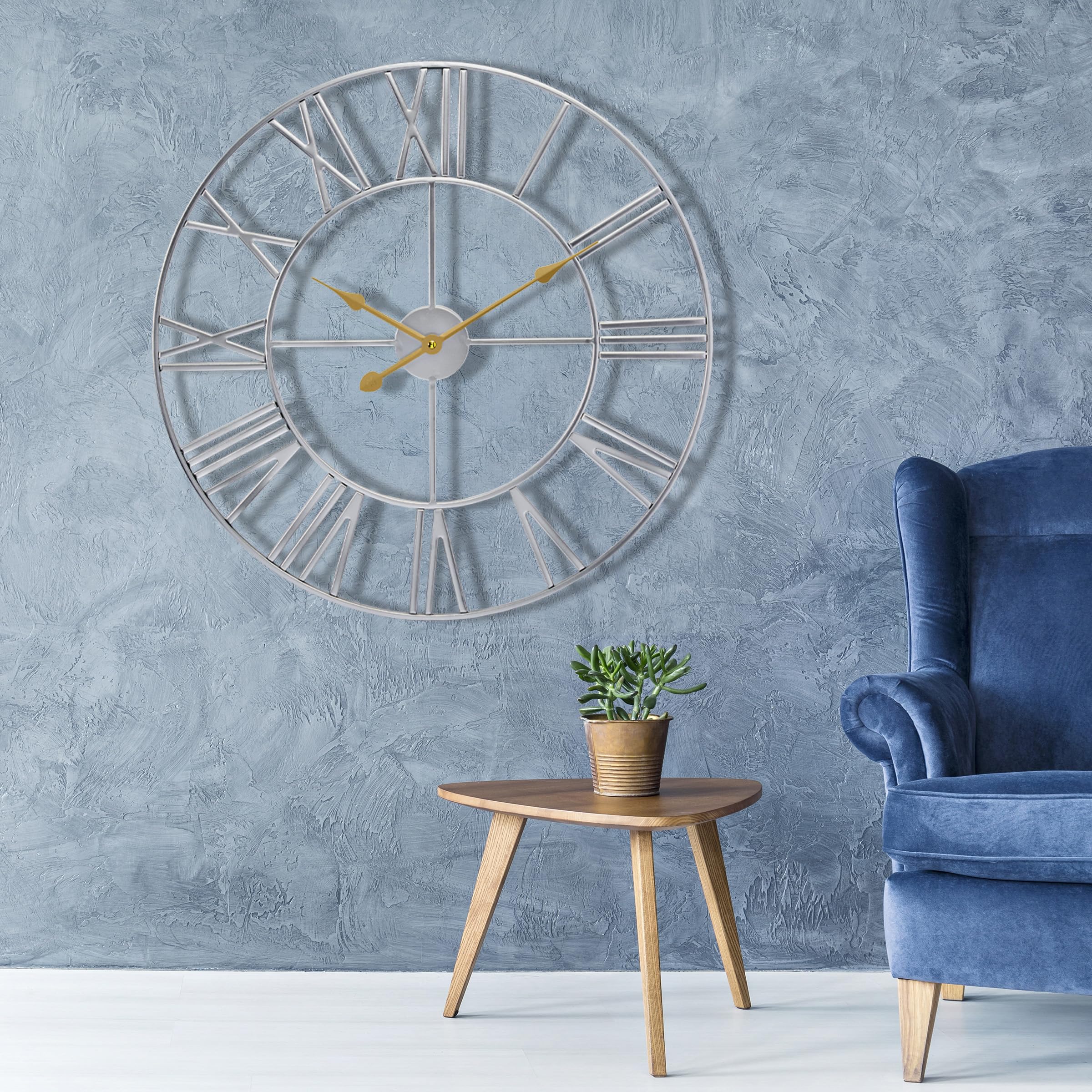 Sorbus Large Wall Clock for Living Room Decor - 24 inch Big Wall Clock Decorative - Battery Operated - Roman Numeral Analog Large Clock for Bedroom, Room, Home, Kitchen, Office, Wall Decor (Silver) - Image 6