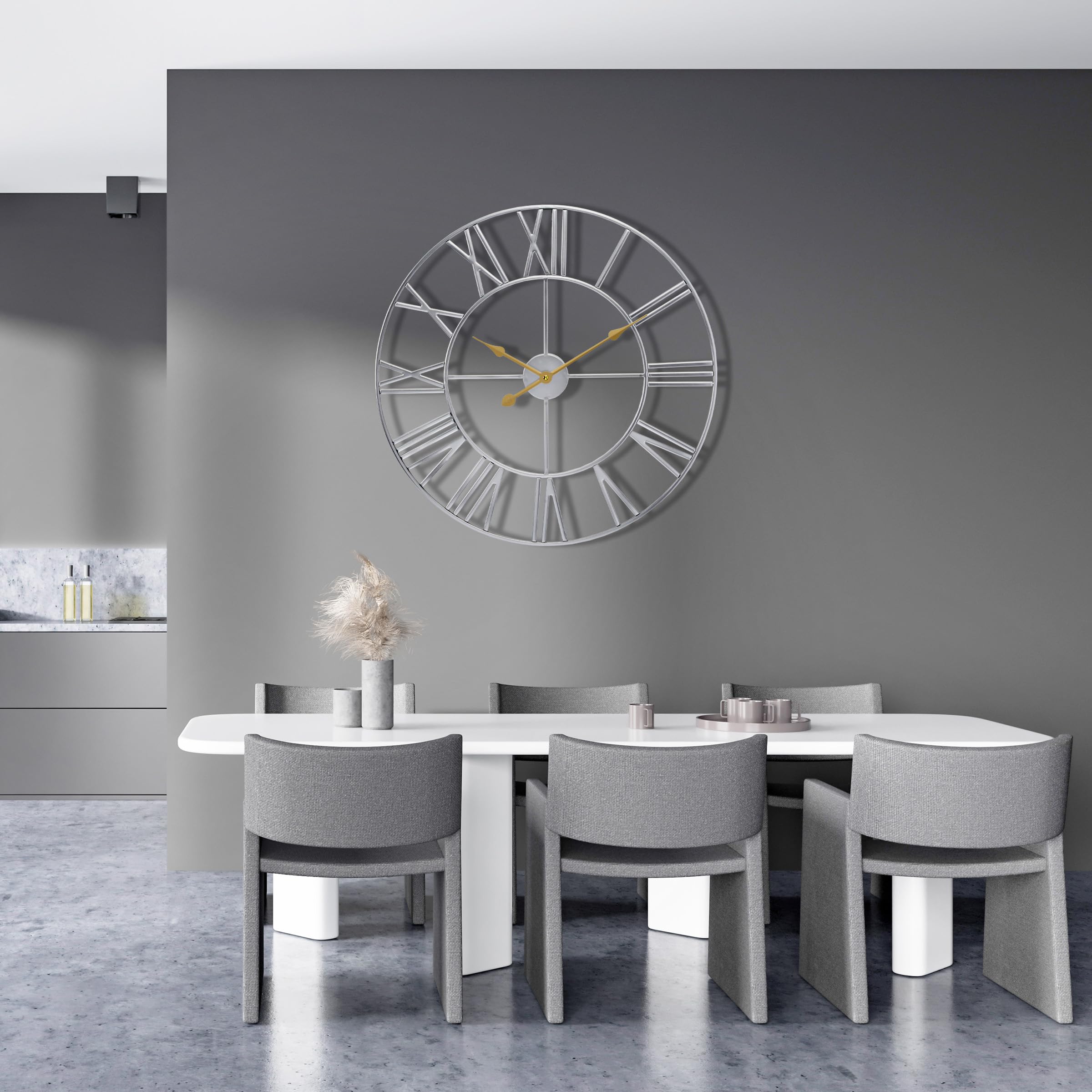 Sorbus Large Wall Clock for Living Room Decor - 24 inch Big Wall Clock Decorative - Battery Operated - Roman Numeral Analog Large Clock for Bedroom, Room, Home, Kitchen, Office, Wall Decor (Silver) - Image 7