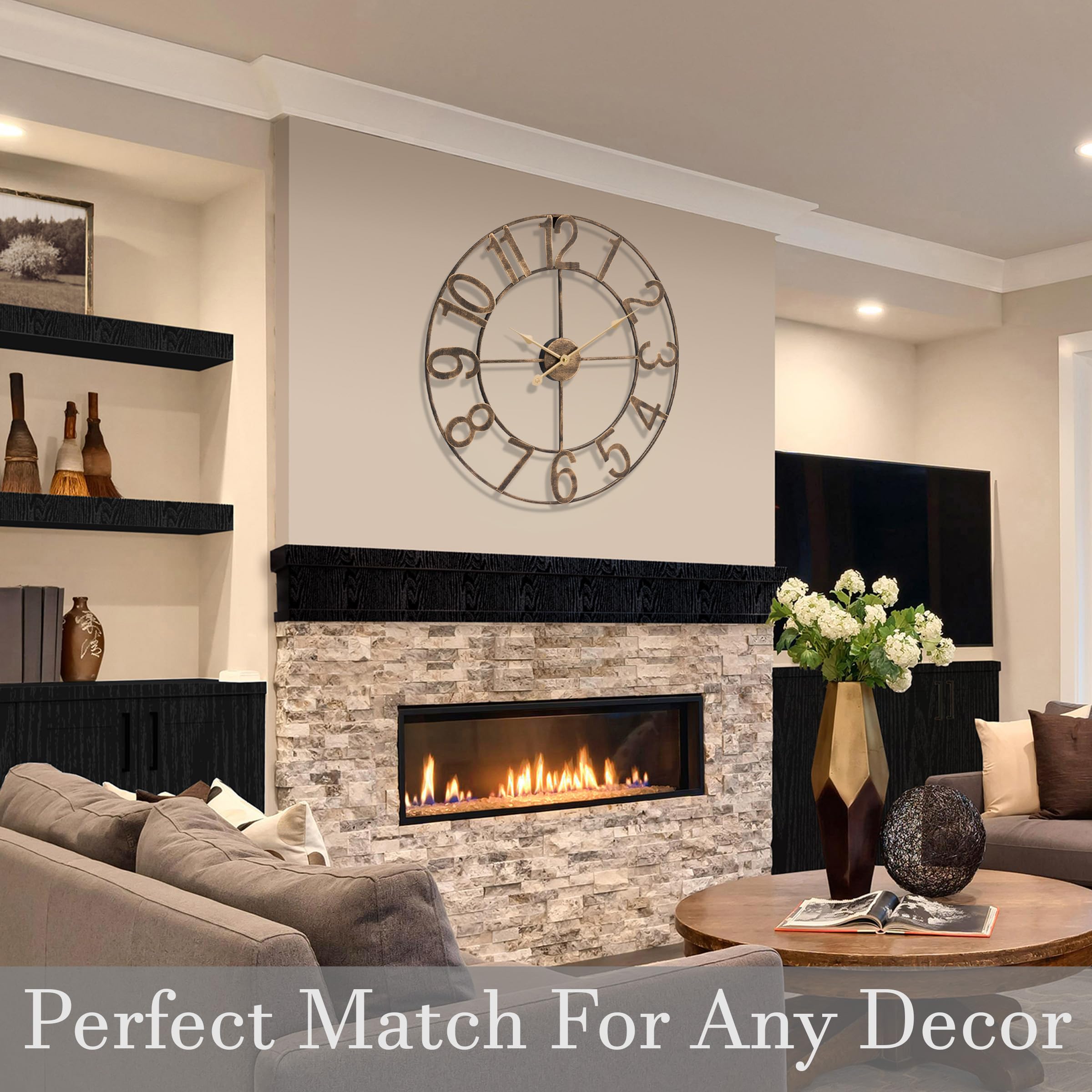 Sorbus Large Wall Clock for Living Room Decor - Wall Clock for Kitchen - 32 inch Big Wall Clock Decorative - Metal Wall Art - Analog Large Clock for Bedroom, Home, Kitchen, Office, Wall Decor (Bronze) - Image 7