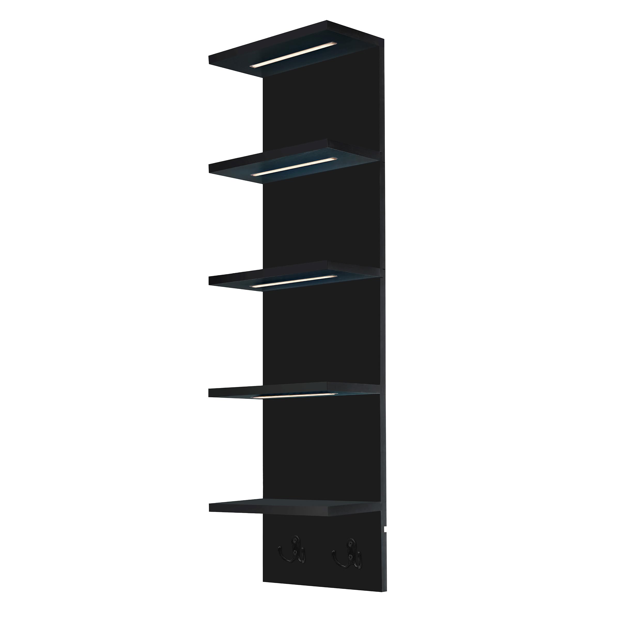 Sorbus LED Light Display Shelf - Vertical 5 Tier Wall Shelf Unit with 2 Hooks, Column Utility Shelving for Home Decor, Wall-Mounted Floating Shelves for Bathroom, Bedroom, Vanity, Figurine Display - Image 8