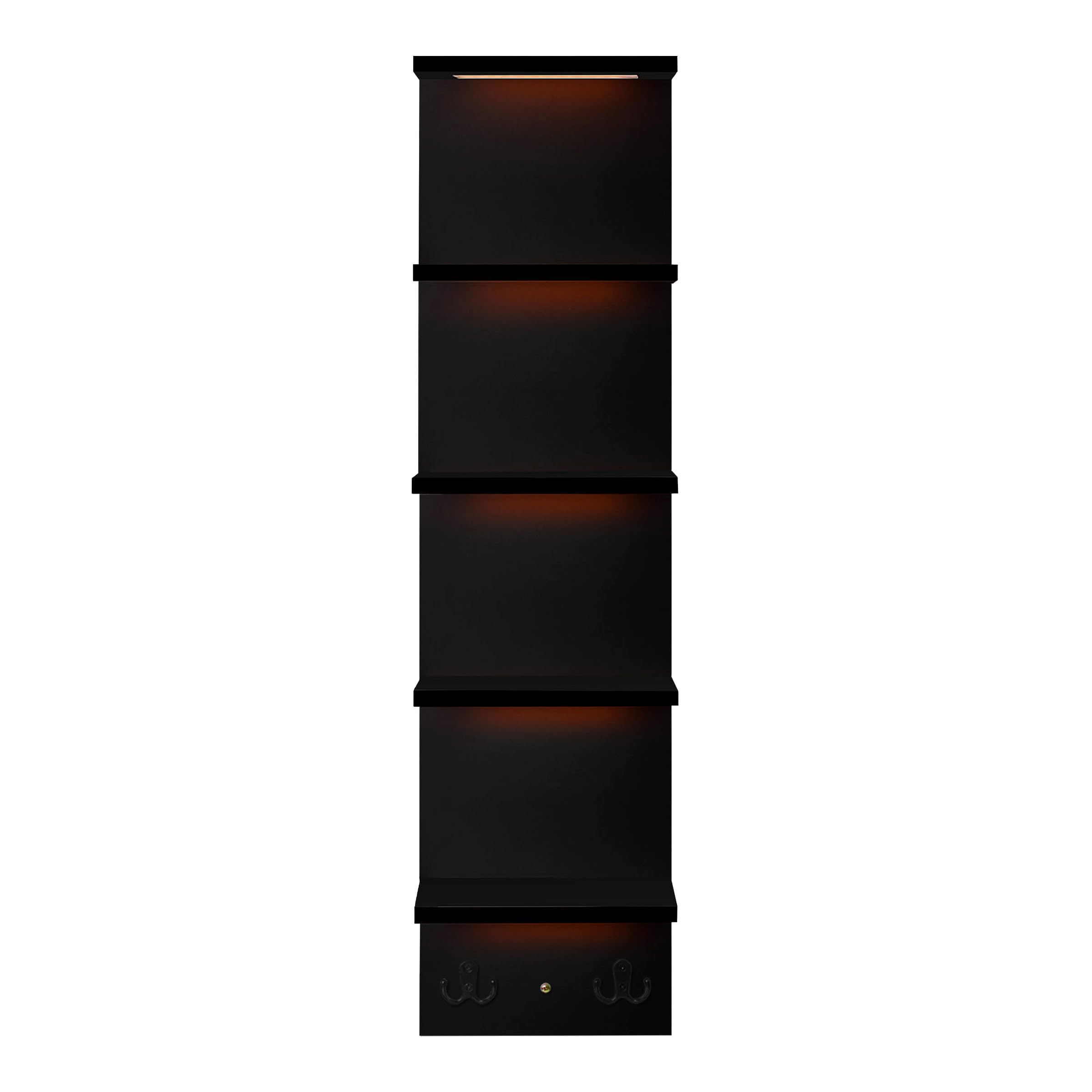 Sorbus LED Light Display Shelf - Vertical 5 Tier Wall Shelf Unit with 2 Hooks, Column Utility Shelving for Home Decor, Wall-Mounted Floating Shelves for Bathroom, Bedroom, Vanity, Figurine Display - Image 9