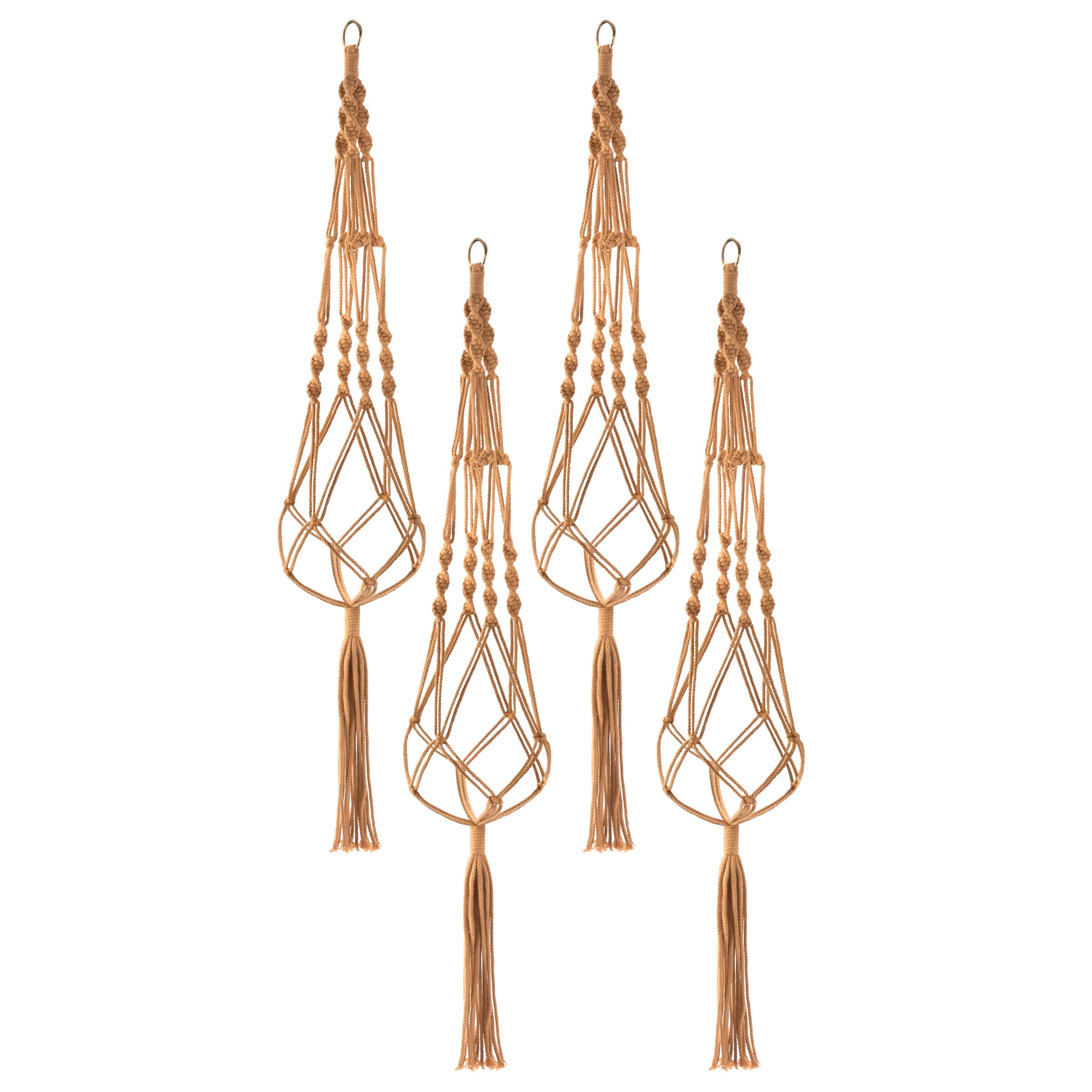Sorbus Macrame Plant Hanger (4 Pack) Indoor Outdoor Hanging Plant Pots Cotton Rope, Elegant for Home, Patio, Garden (Brown) - Image 3