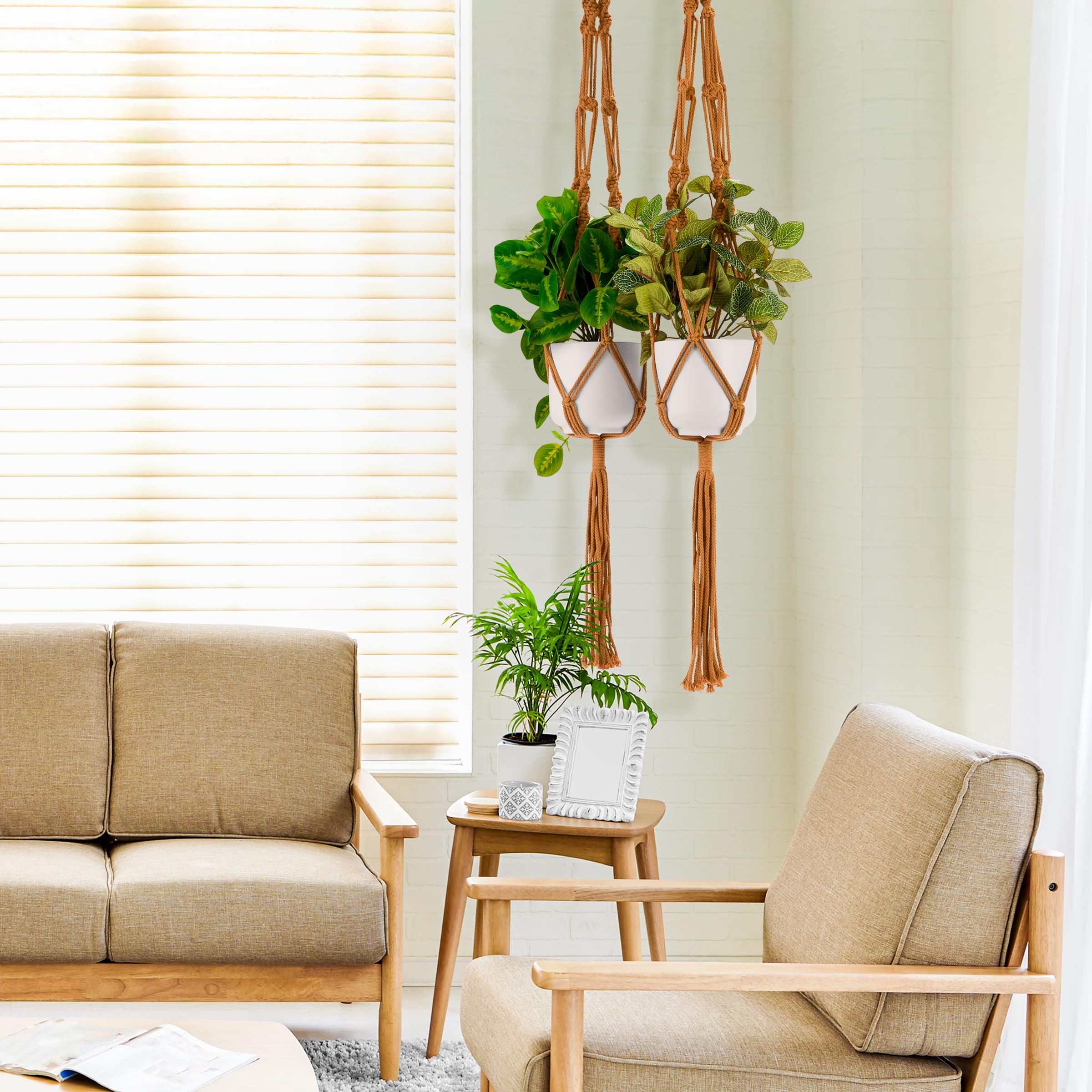 Sorbus Macrame Plant Hanger (4 Pack) Indoor Outdoor Hanging Plant Pots Cotton Rope, Elegant for Home, Patio, Garden (Brown) - Image 7