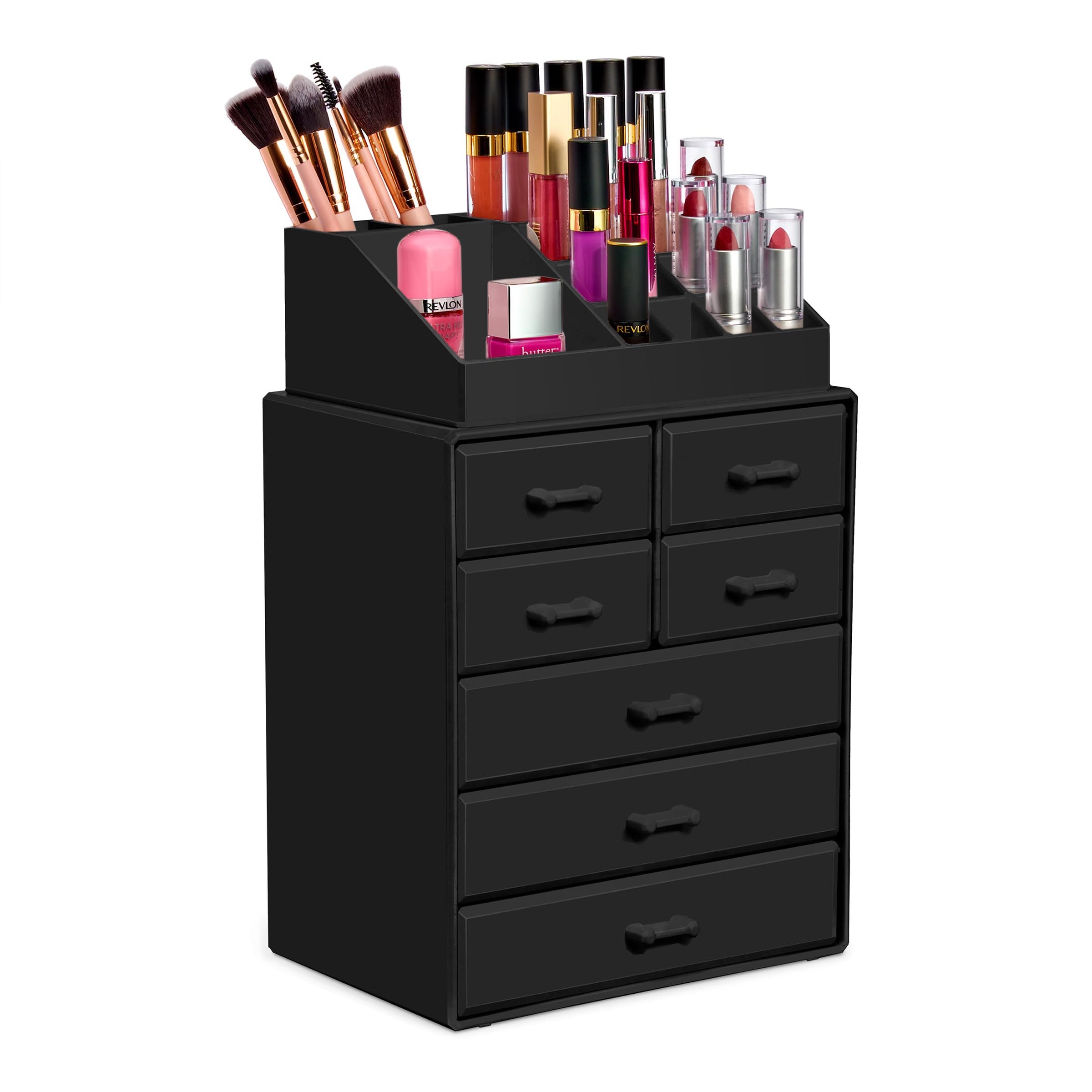 Sorbus Makeup Organizer, Brush Holder and Make Up Storage Drawers - Acrylic Makeup organizer for vanity, Bathroom - Cosmetic Display Cases with 3 large, 4 Small Drawers & 1 Tray for Makeup Brush - Image 7