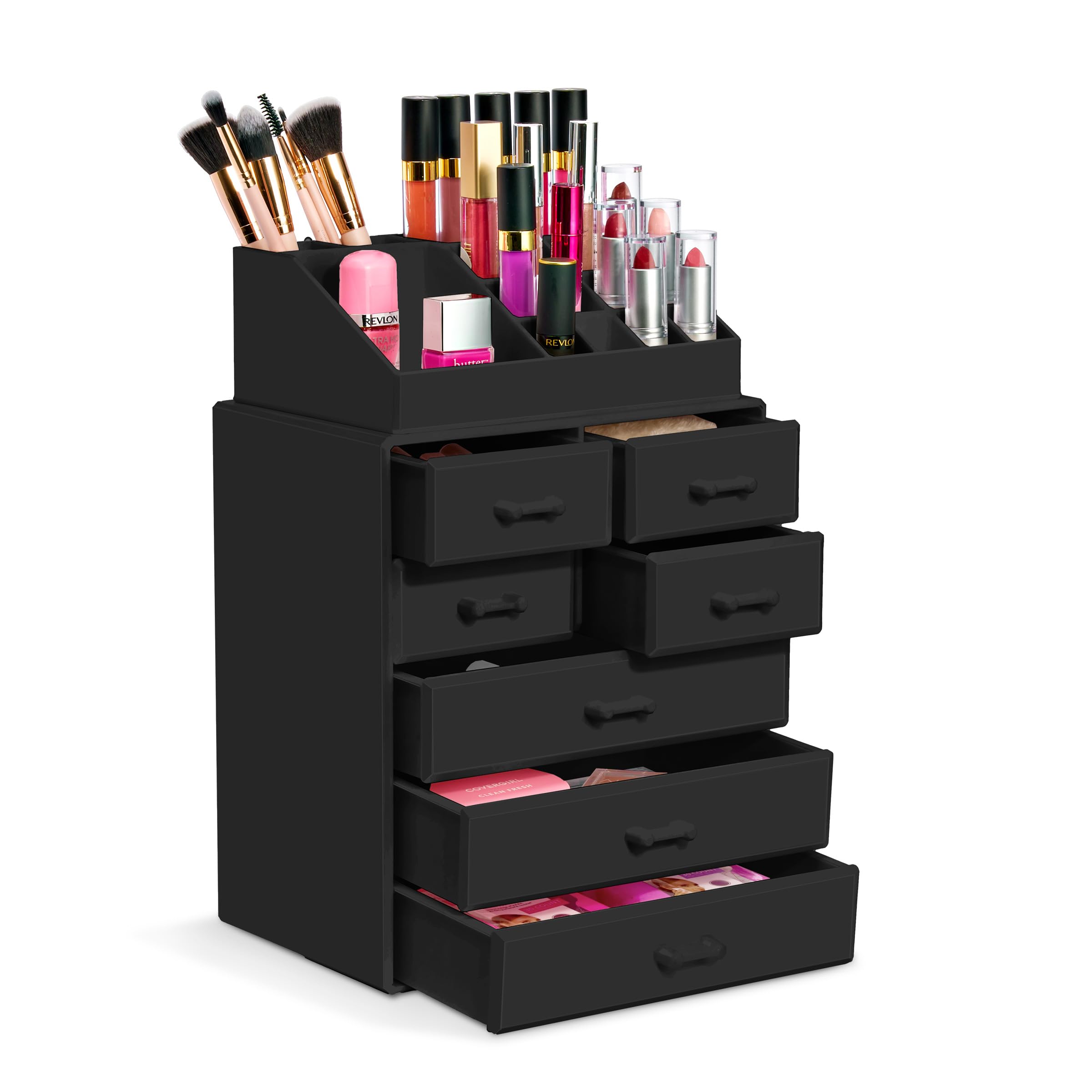 Sorbus Makeup Organizer, Brush Holder and Make Up Storage Drawers - Acrylic Makeup organizer for vanity, Bathroom - Cosmetic Display Cases with 3 large, 4 Small Drawers & 1 Tray for Makeup Brush - Image 9
