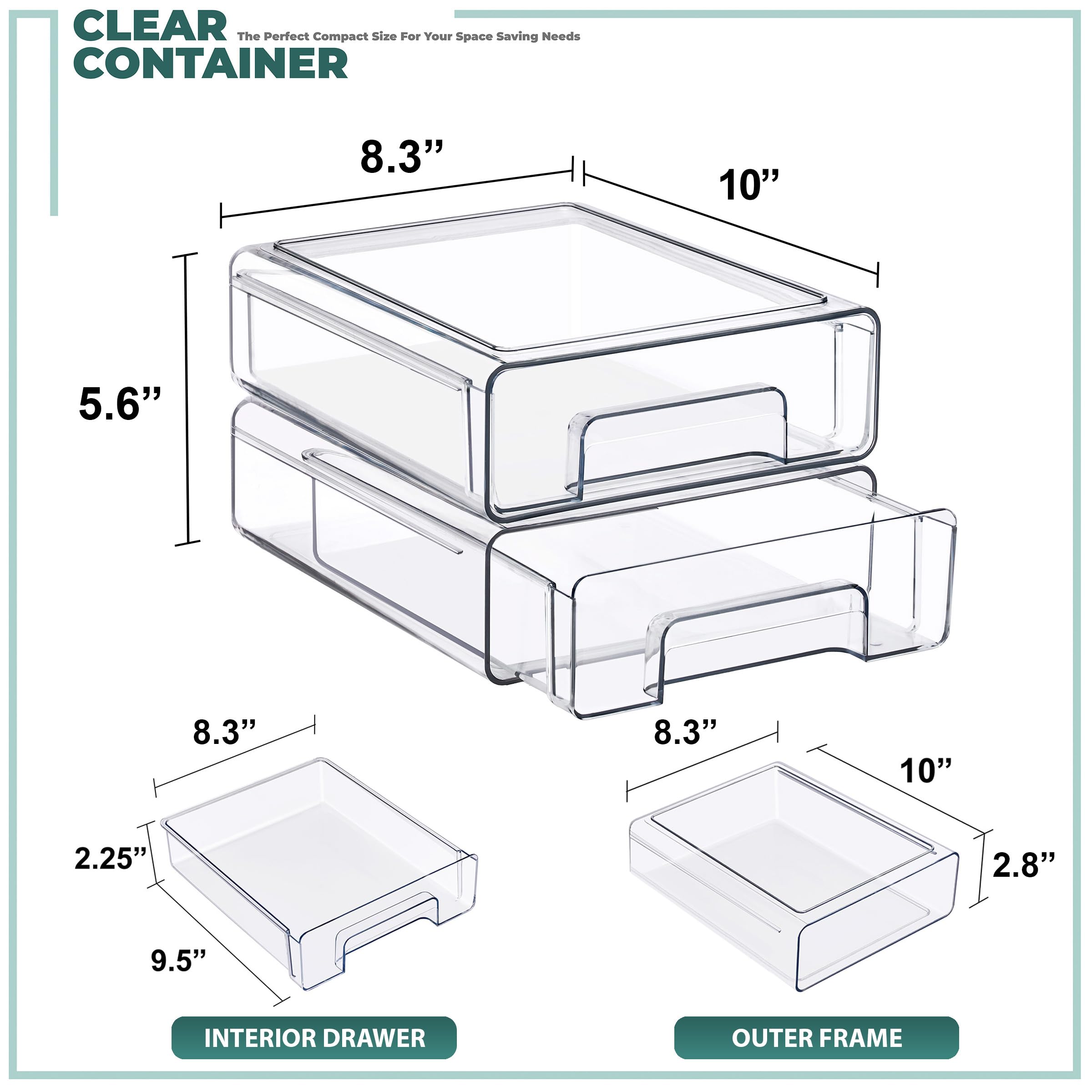 Sorbus Medium Clear Stackable Storage Drawers – 2-Pack Plastic Organizer Bins with Handles – Pull-Out Stackable Drawers for Bathroom Closet, Medicine, Cabinet, Pantry Storage, Baby Bottle Organizer - Image 3