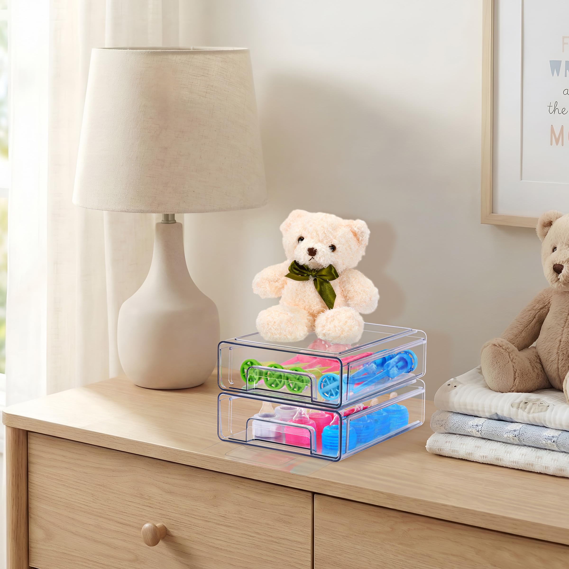 Sorbus Medium Clear Stackable Storage Drawers – 2-Pack Plastic Organizer Bins with Handles – Pull-Out Stackable Drawers for Bathroom Closet, Medicine, Cabinet, Pantry Storage, Baby Bottle Organizer - Image 4