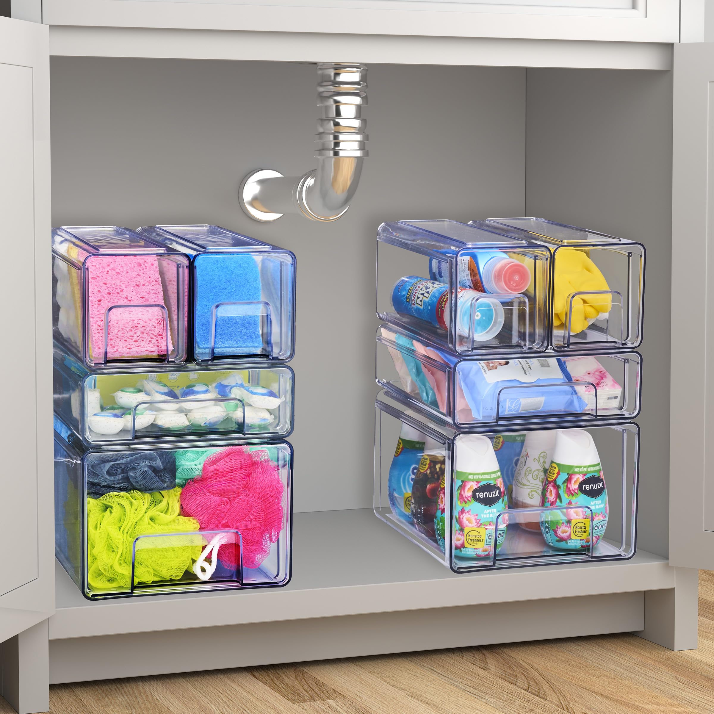 Sorbus Medium Clear Stackable Storage Drawers – 2-Pack Plastic Organizer Bins with Handles – Pull-Out Stackable Drawers for Bathroom Closet, Medicine, Cabinet, Pantry Storage, Baby Bottle Organizer - Image 6